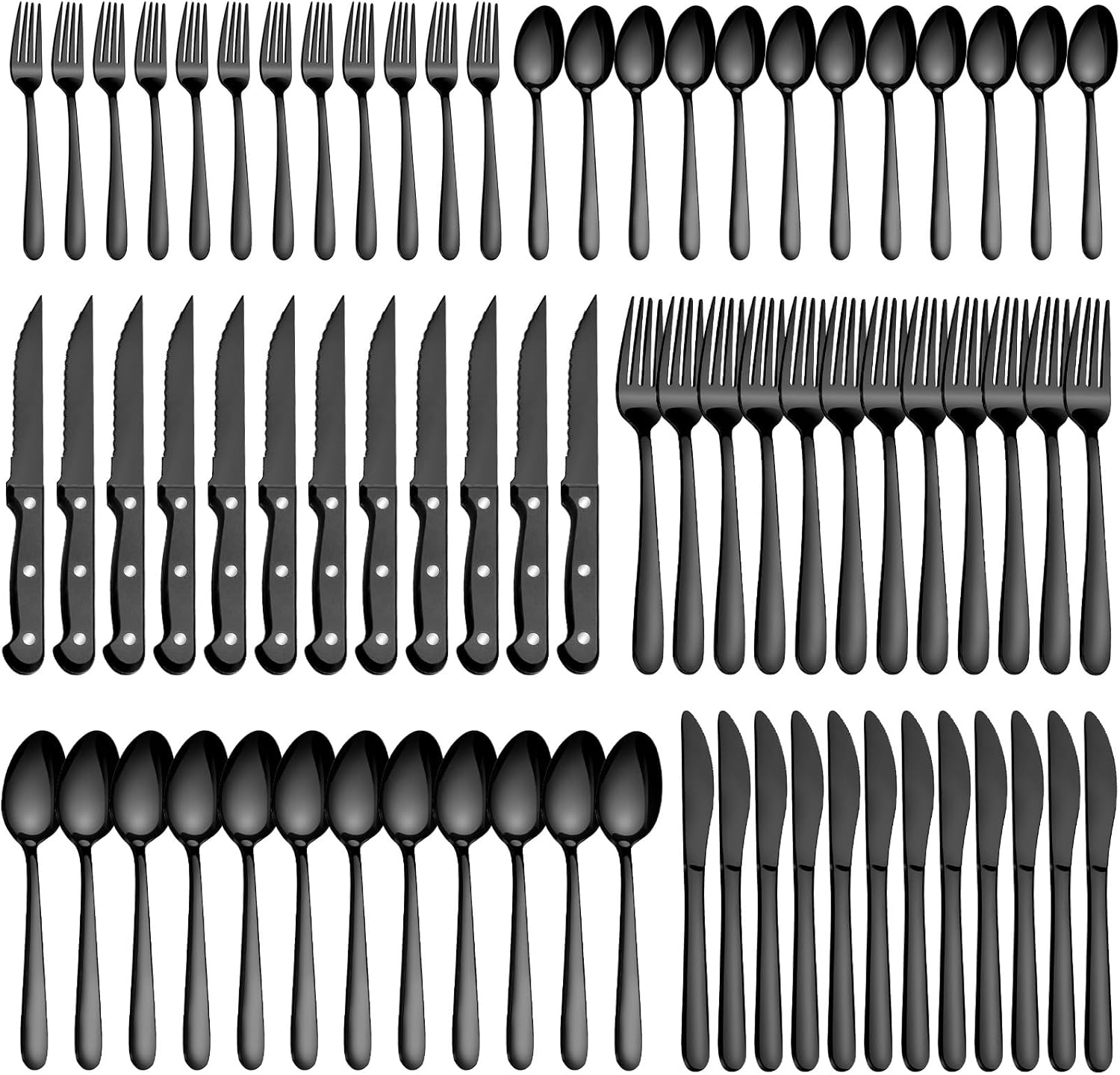 Pleafind 72Pcs Black Silverware Sets for 12 – Dishwasher Safe, Flatware Set with Steak Knives, Stainless Steel Cutlery Set, Include Forks Spoons and Knives Set, Utensil Sets for Home Restaurant Pleafind 72Pcs Black Silverware Sets for 12 – Dishwasher Safe, Flatware Set with Steak Knives, Stainless Steel Cutlery Set, Include Forks Spoons and Knives Set, Utensil Sets for Home Restaurant