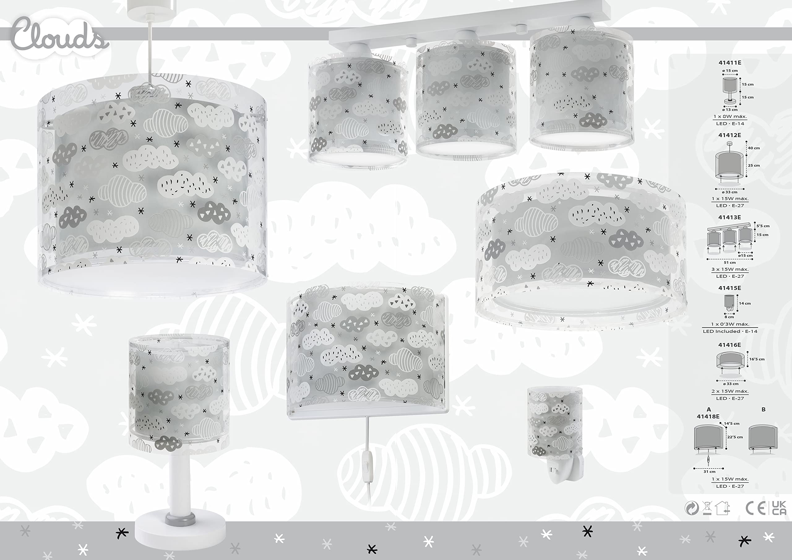 Dalber lampe suspension enfant Clouds Nuages Gris