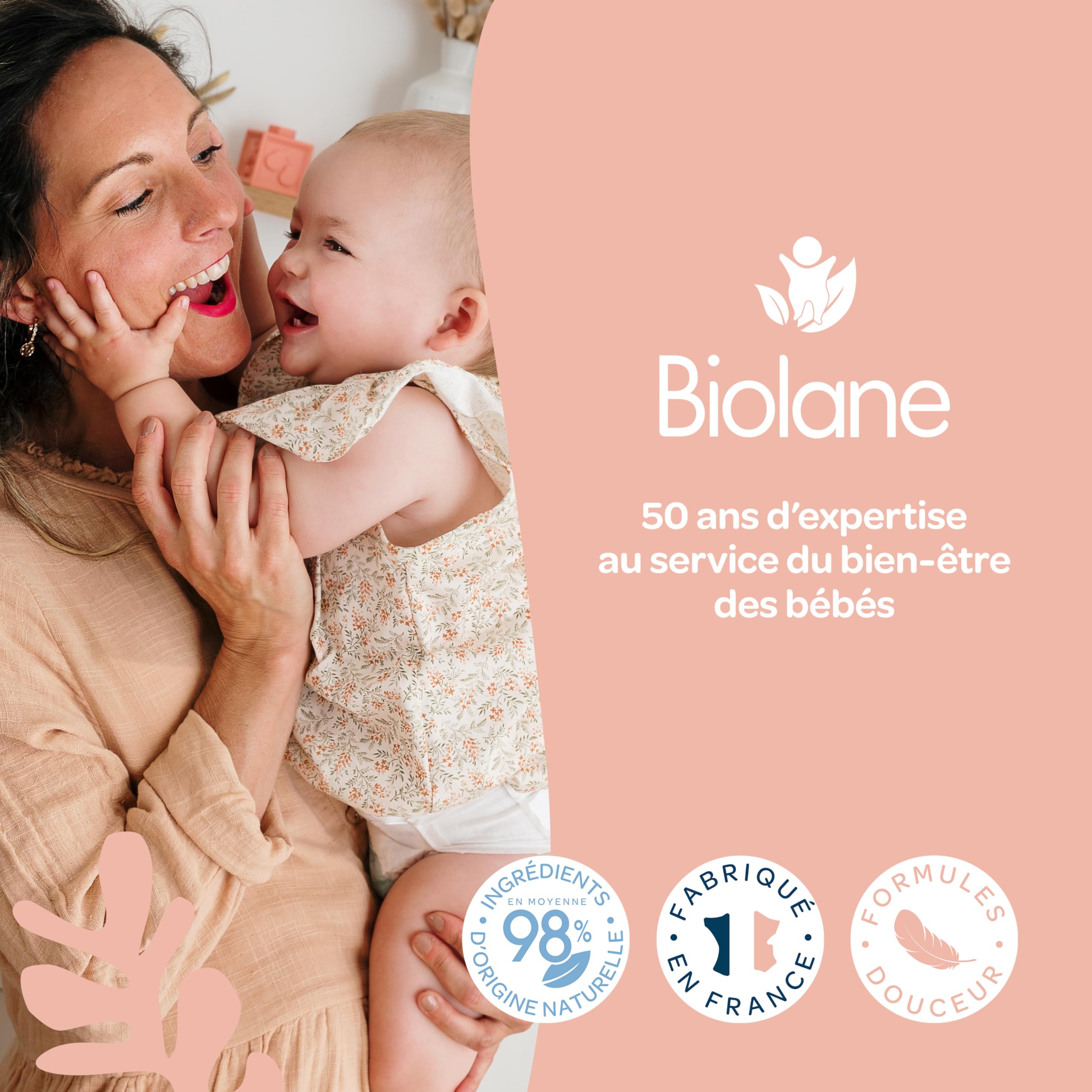 BIOLANE - Lot de 4 Flacons Eau Pure H2O - Nettoyant pour le visage, corps et siège du bébé - Sans rinçage - 4 flacons-pompe de 750ml - Fabriqué en France
