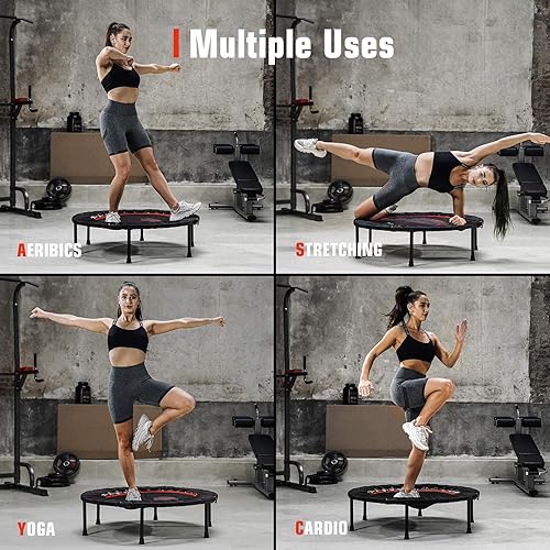 Miniatura 3 de Pelpo - Mini trampolín plegable de 38''40" con mango de espuma ajustable, ejercicio de rebote para adultos en interiores y exteriores, carga máxima