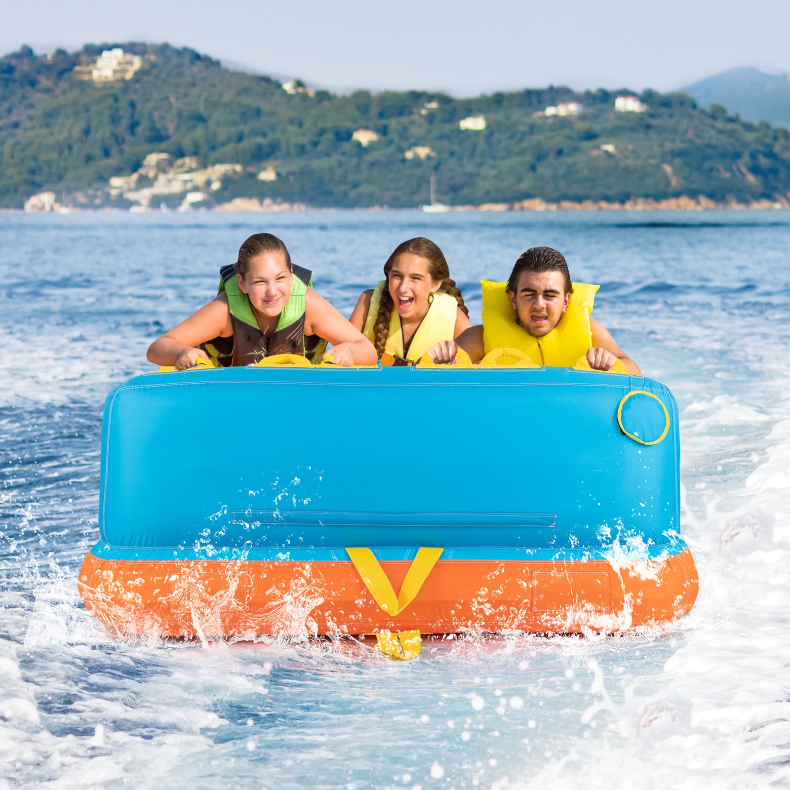 COSTWAY Funtube für 3 Personen, Towable Tube zum Sitzen & Knien, Formula Tube für Boot