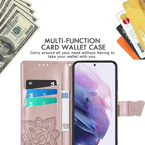 Miniatura 4 de Galaxy S22 5G Wallet Case, Butterfly & Flower Embossed PU Leather Wallet Case Flip Protective Phone Cover with Card Slots and Kickstand for Samsung