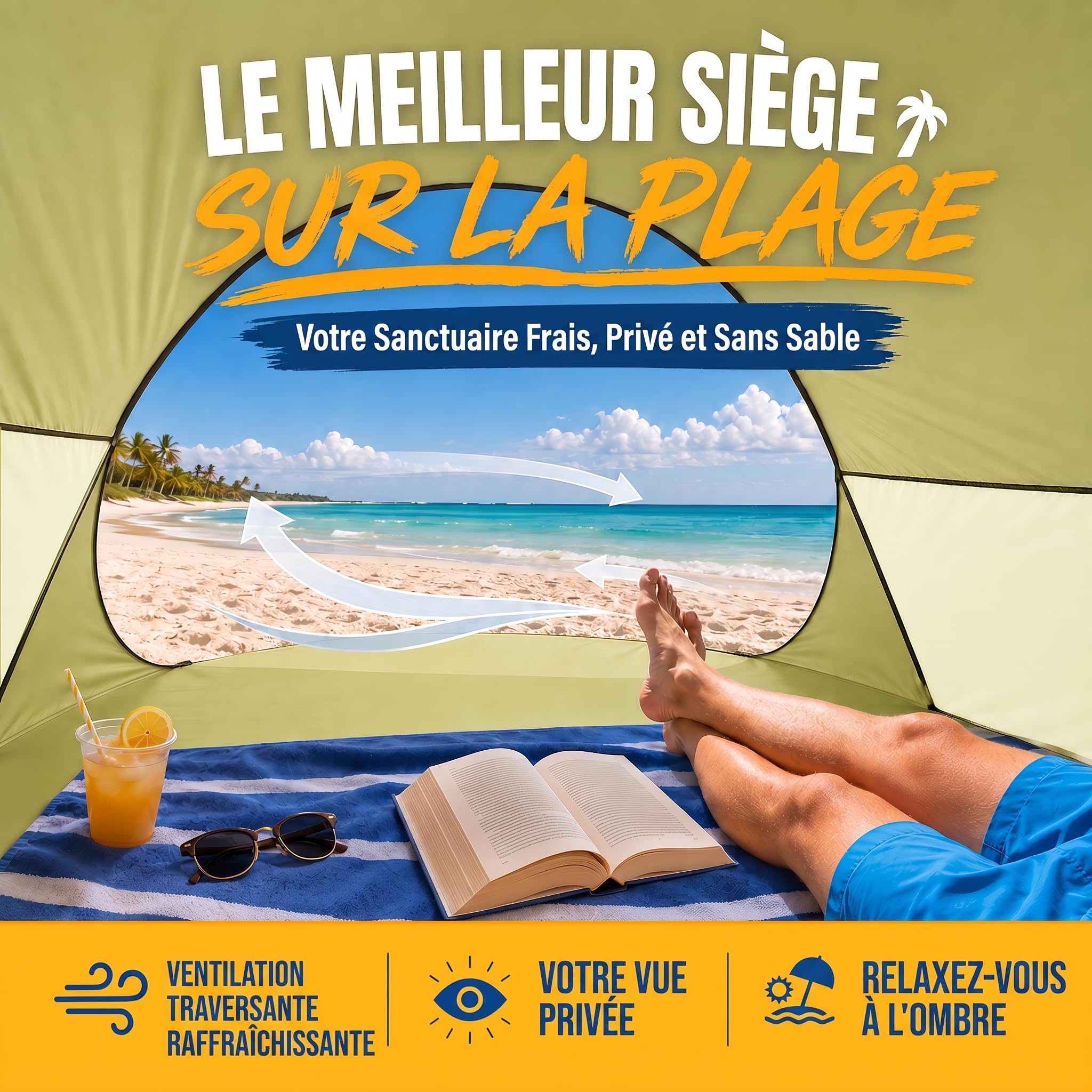 GOODS+GADGETS® Tente de Plage Pop-up 240x140 cm - Abri Automatique | Montage en quelques secondes, protection UV SPF 30+, fibre de verre légère - idéale 2-3 personnes