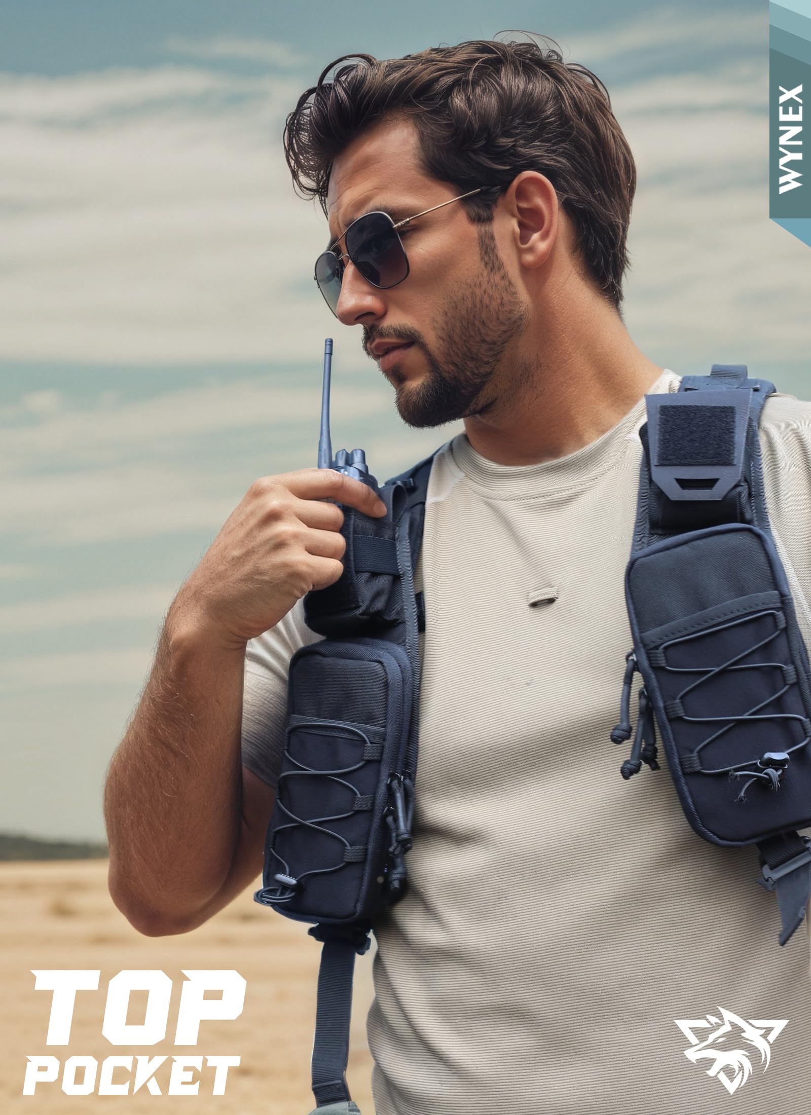 WYNEX Molle Accessori Custodia, Zaino con Tracolla, Tasca Tattica per Telefono Cellulare per Escursionismo, Campeggio e Viaggi, Nero - 1 Pezzo (sinistra)