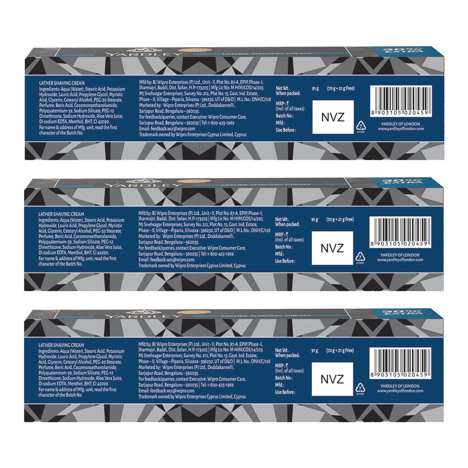 Yardley London Elegance Super Smooth Lather Shaving Cream With Silicone|Daily Beard Shaving Cream For Men|Pack Of 3 (91Gm Each) 1