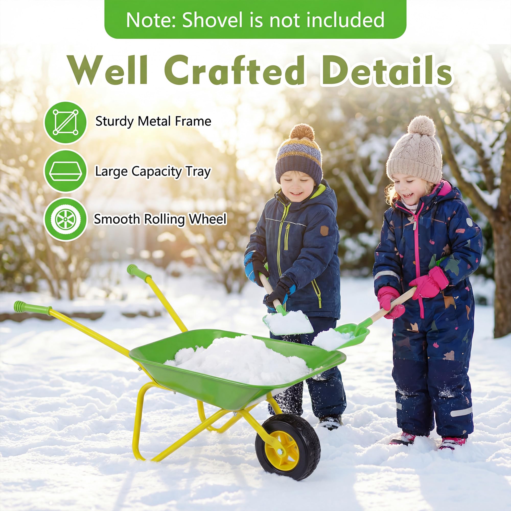 KOMFOTTEU Carretilla para Niños, Carrito de Playa Infantil con Rueda Todoterreno, Asa Antideslizante y Estructura Metálica, Carretilla de Juguete Exterior para Jardinería, Niños 3+ Años