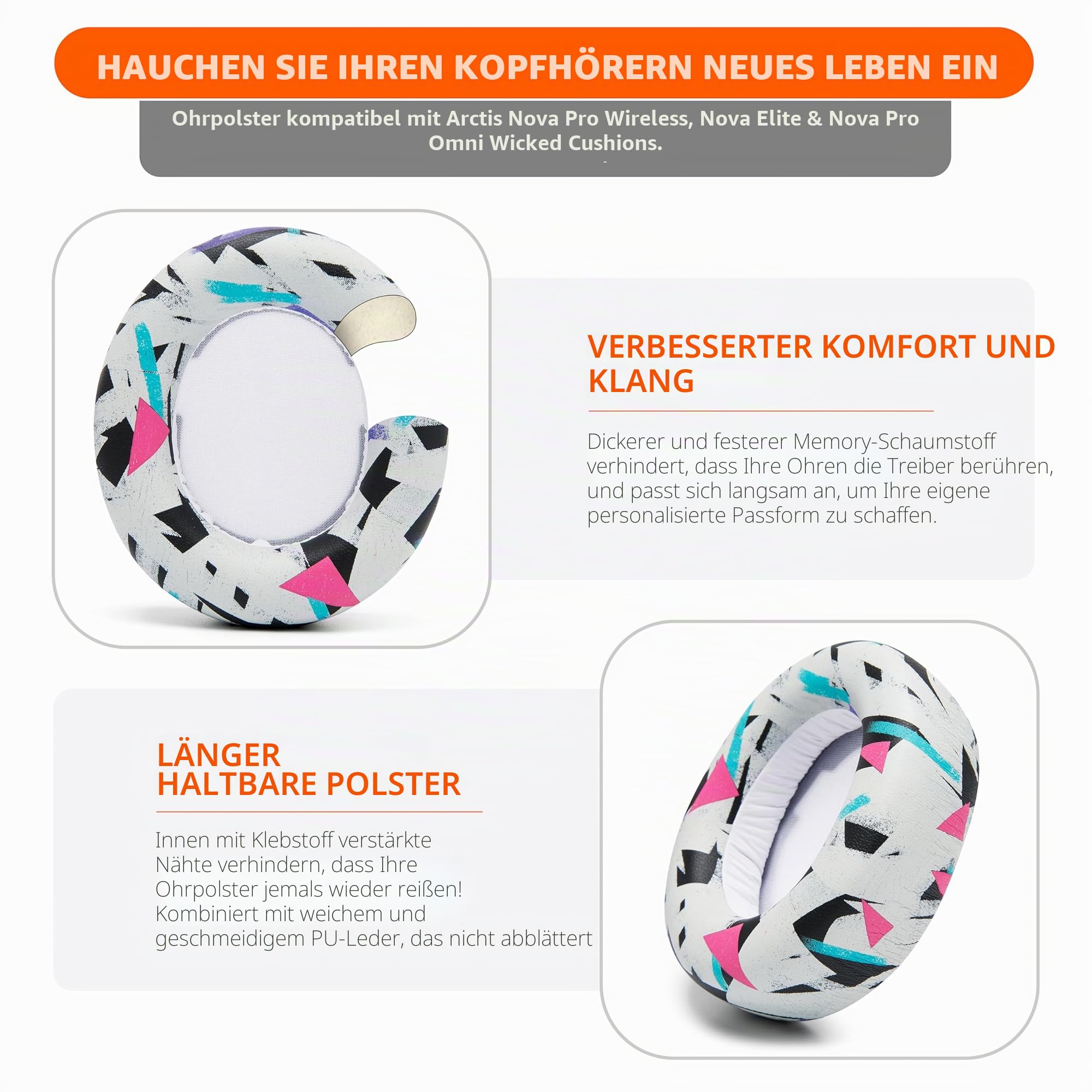 WC PadZ Nova Pro Wireless – Ohrpolster für Arctis Nova Pro Wireless | Von Wicked Cushions | Auch für SteelSeries Nova Elite und Nova Pro Omni, extra dick und bequem | 90's White