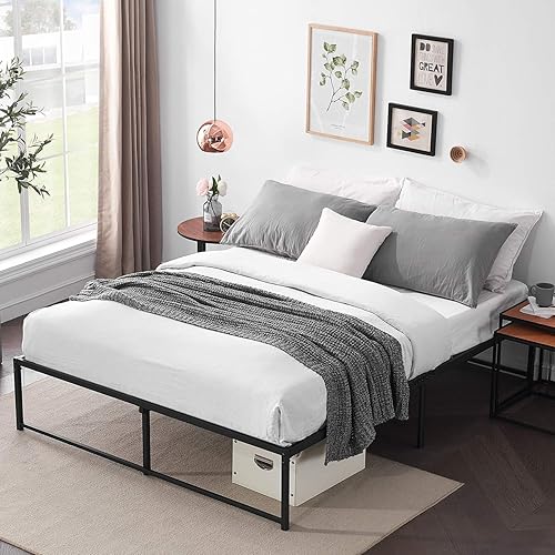 Miniatura 38 de VECELO - Base de cama metálica, no necesita somier, base de colchón, soporte de listones de acero, color negro, tamaño king