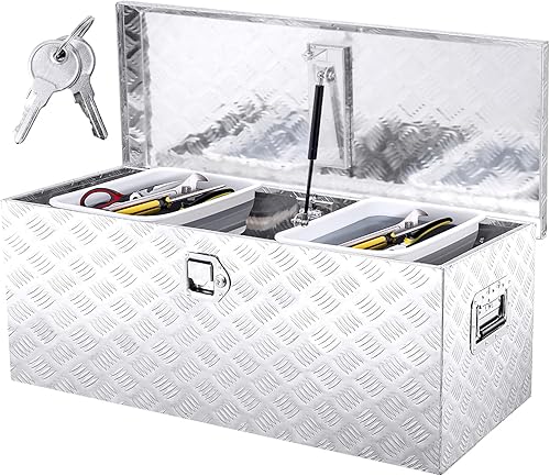 Miniatura 10 de Caja de herramientas de aluminio de 39 pulgadas más amplia mejorada, cajas de herramientas para cama de camión resistentes con 2 piezas de llaves,
