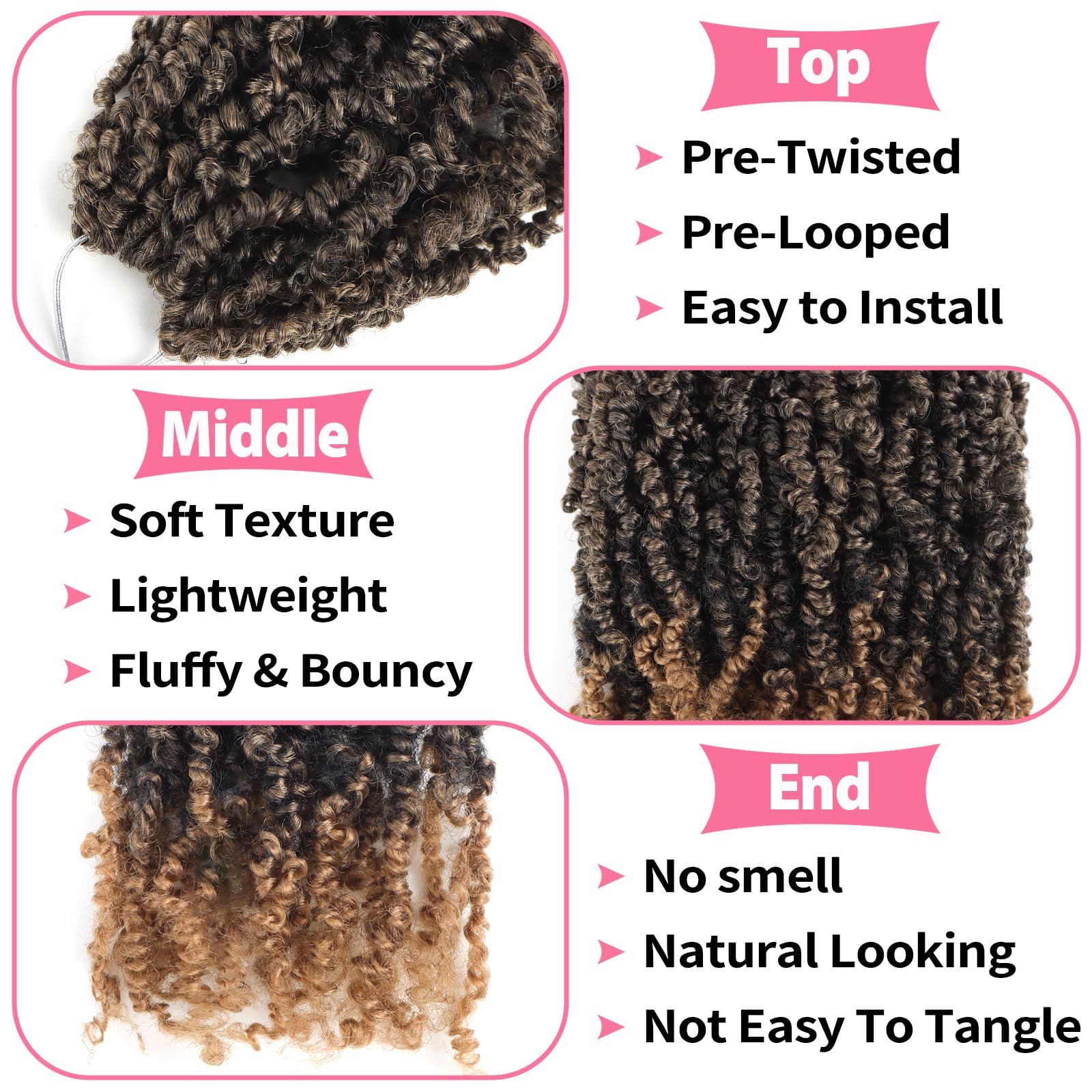 Alaleibaby 9 Packs Yanky Twist 14 inch Crochet Hair Pre-Twisted Curly Braiding Hair Extensions Pre-looped brown Yanky Twists Hair with Curls (T27# - Image 3