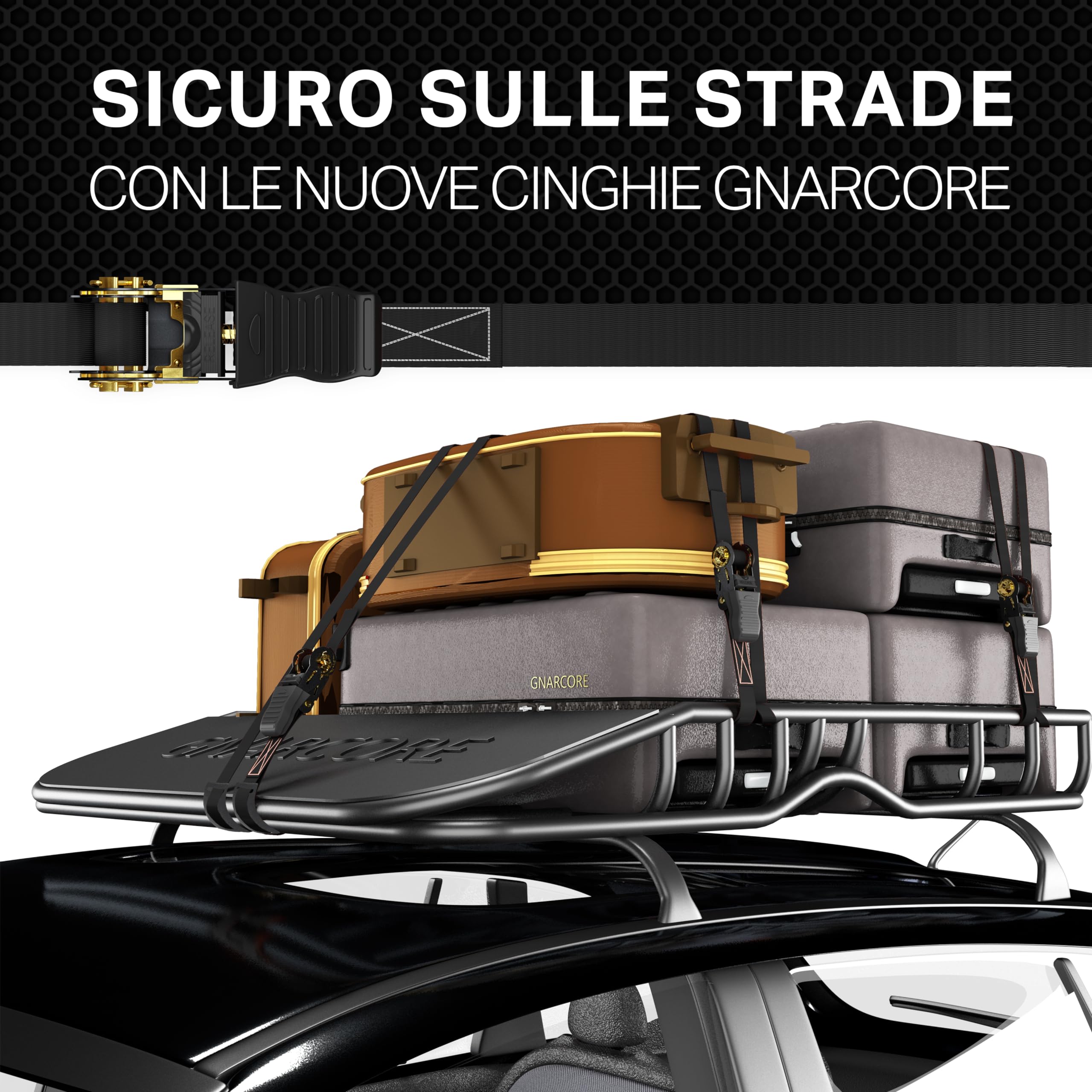 Cinghie di Fissaggio a Cricchetto Premium, Set da 4, Resistenza 800 Kg, Con Borse - Certificato DIN EN 12195-2