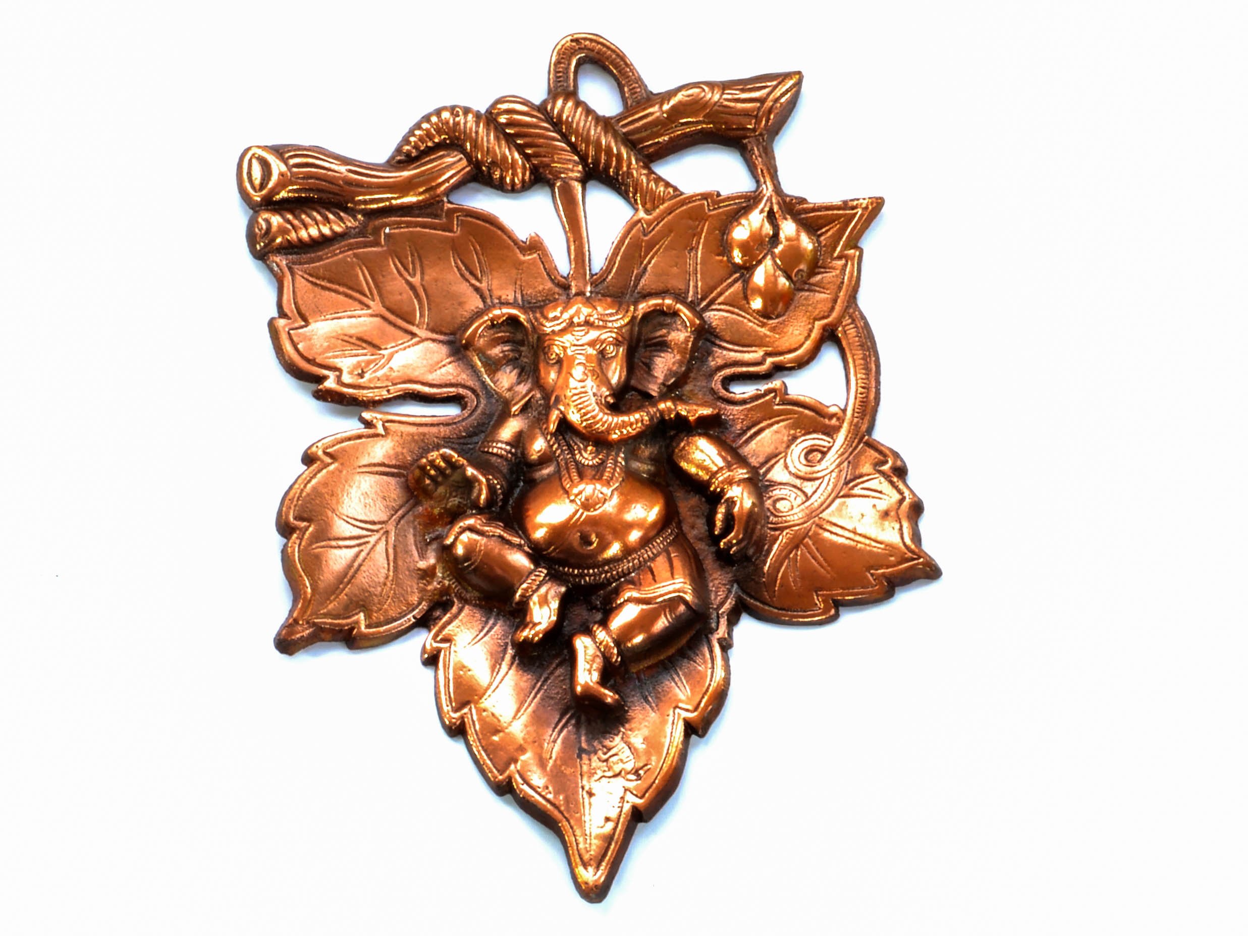 The Modish Store Leaf Patta Ganesh 12 Inches Wall Door Hanging with Copper Finish for Prosperity and Good Luck Perfect Housewarming Gift