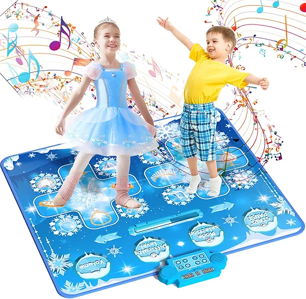 Joyvalley Kids Dance Mat Toys - 2-Player Dance Pad Gifts for Girls Boys Toddlers 3 4 5 6 7 8 9 + Year Old Electronic Dancing Mat Floor Games Toy with Music Light Christmas Birthday Gift (Frozen Blue)