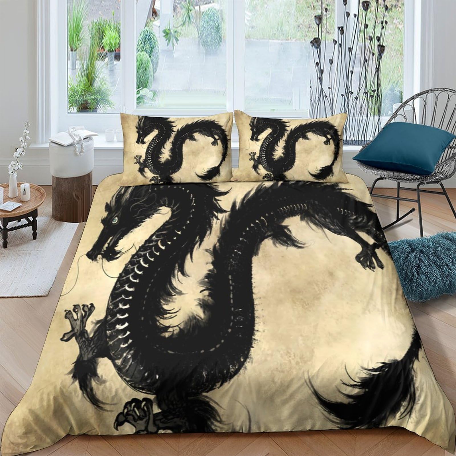 3D Printed Dragon Quilt Cover, Microfiber Duvet Cover Hidden Zipper for