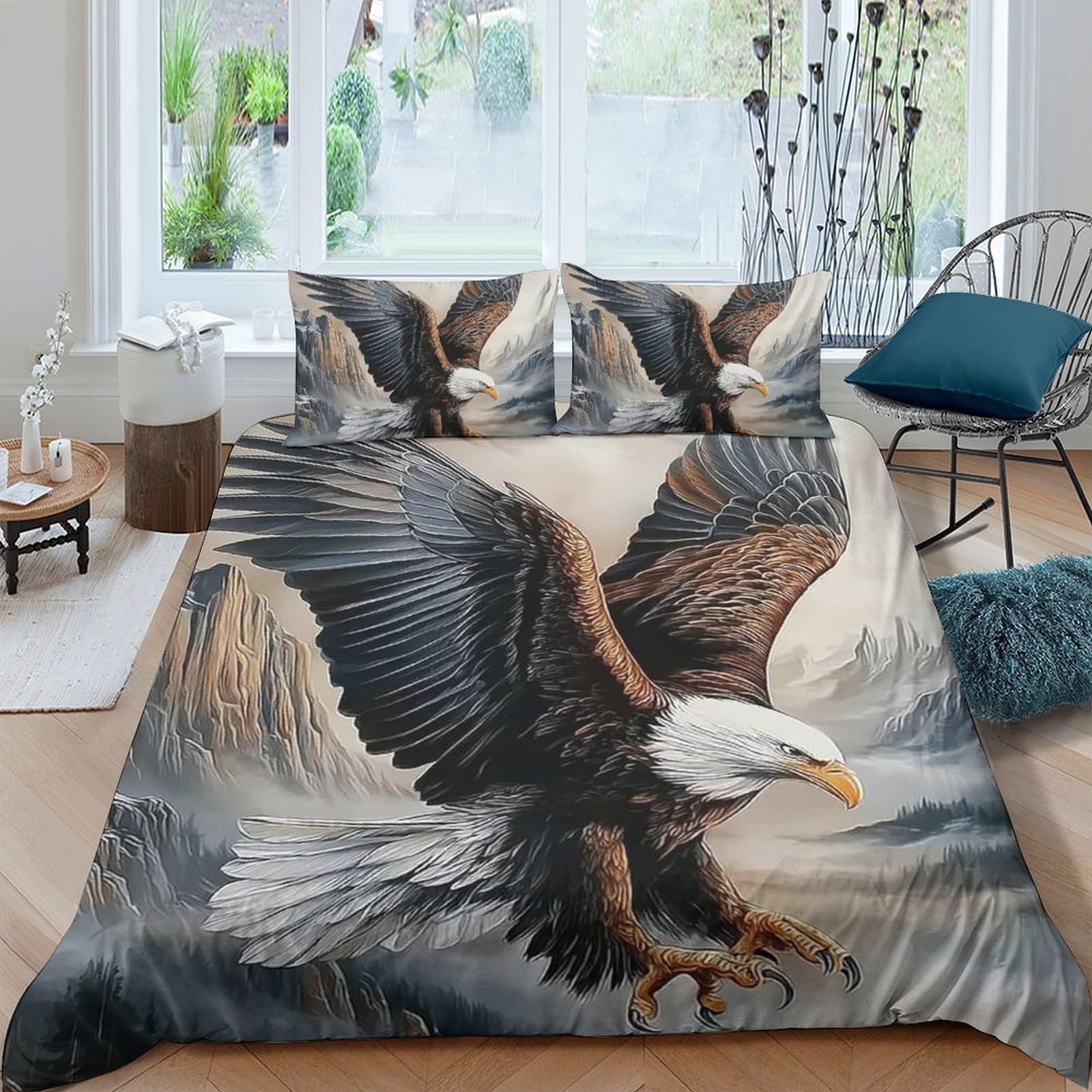 Ctjqhvkz Style-5 3D Printed Bald Eagle Fitted Sheet Microfiber Soft Breathable Forest Mountain Bed Cover For Bedroom Dorm Decor Single（135X200cm）