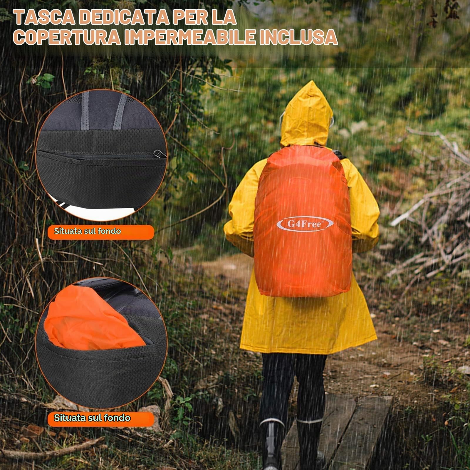 G4Free Zaino da trekking impermeabile da 35 litri, zaino da trekking per campeggio, escursionismo, arrampicata, con copertura antipioggia