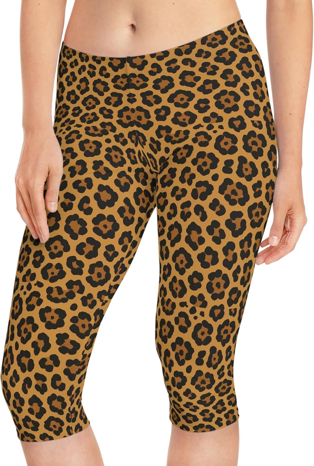 Funky Leopard Print Capri Leggings, Stylish Leopard Yoga Pants, Casual Wear, Leopard Print Activewear