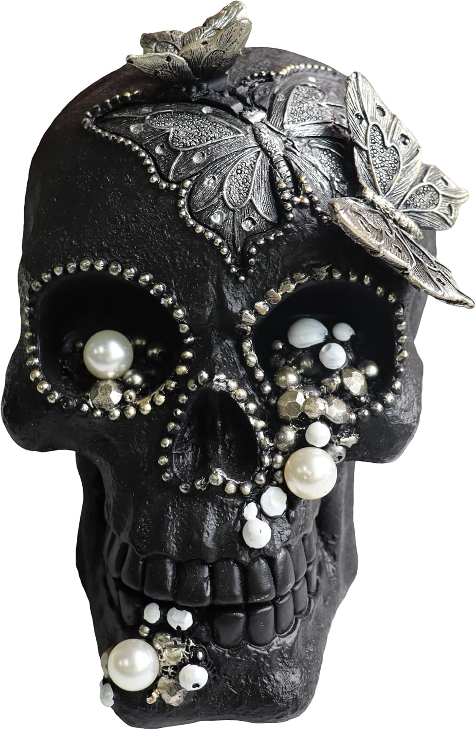 resin skull head decor statue, life size skull halloween decoration home decor party decorations,skull collectible figurines,adult head bone model,halloween statue?black? black 8.27inch