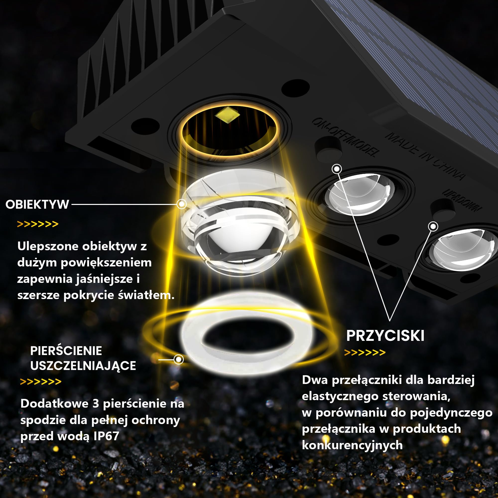 lampy solarne do użytku na zewnątrz, na ścianę, lampa zewnętrzna oświetlona od góry i dołu, 6 diod LED, IP67 wodoszczelna iluminacja ogrodowa na płot, do ogrodu, balkonu, tarasu, lampy
