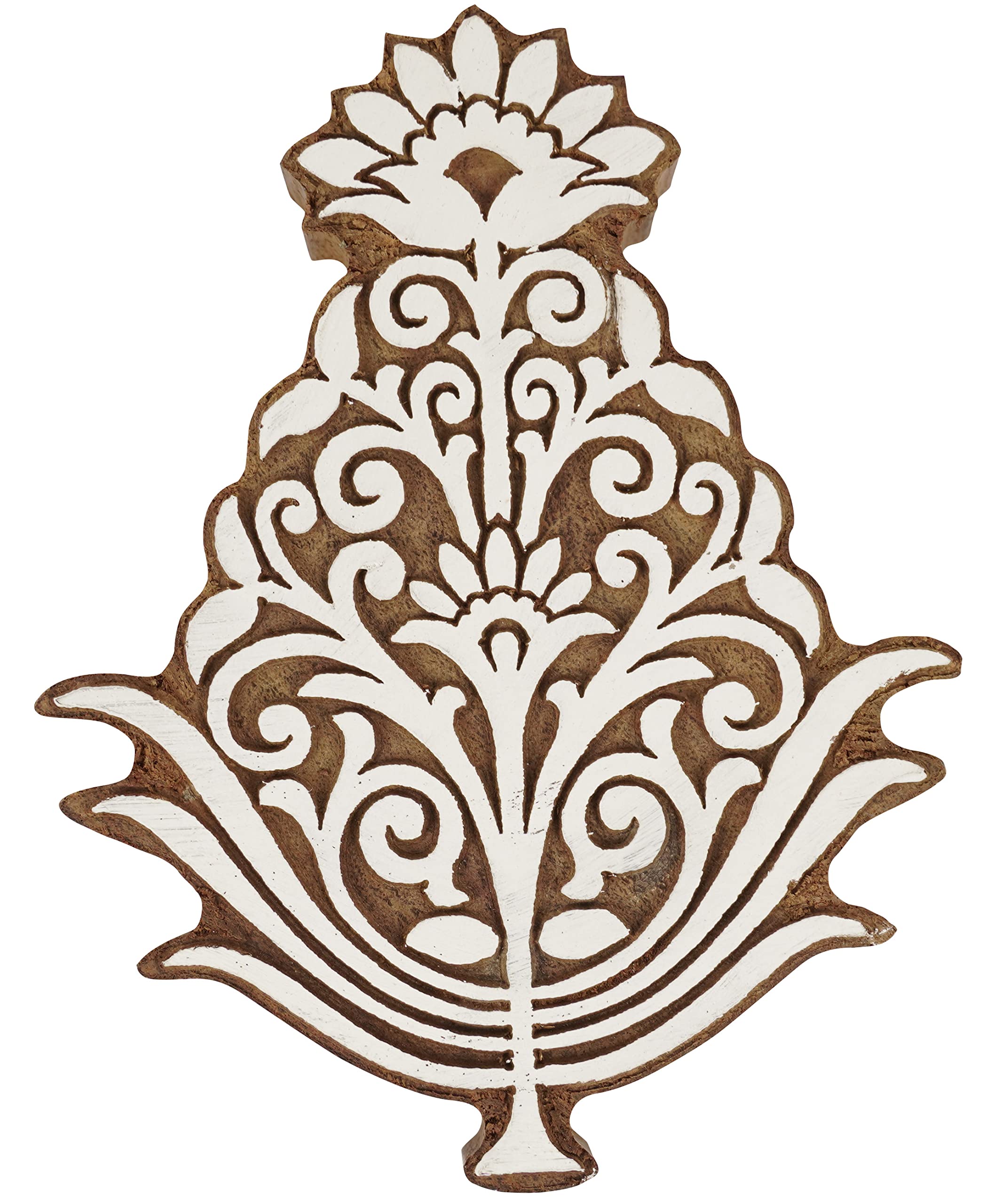 Tampon en bois sculpté main pour impression textile et argile | Motif fleurs traditionnelles 15cm