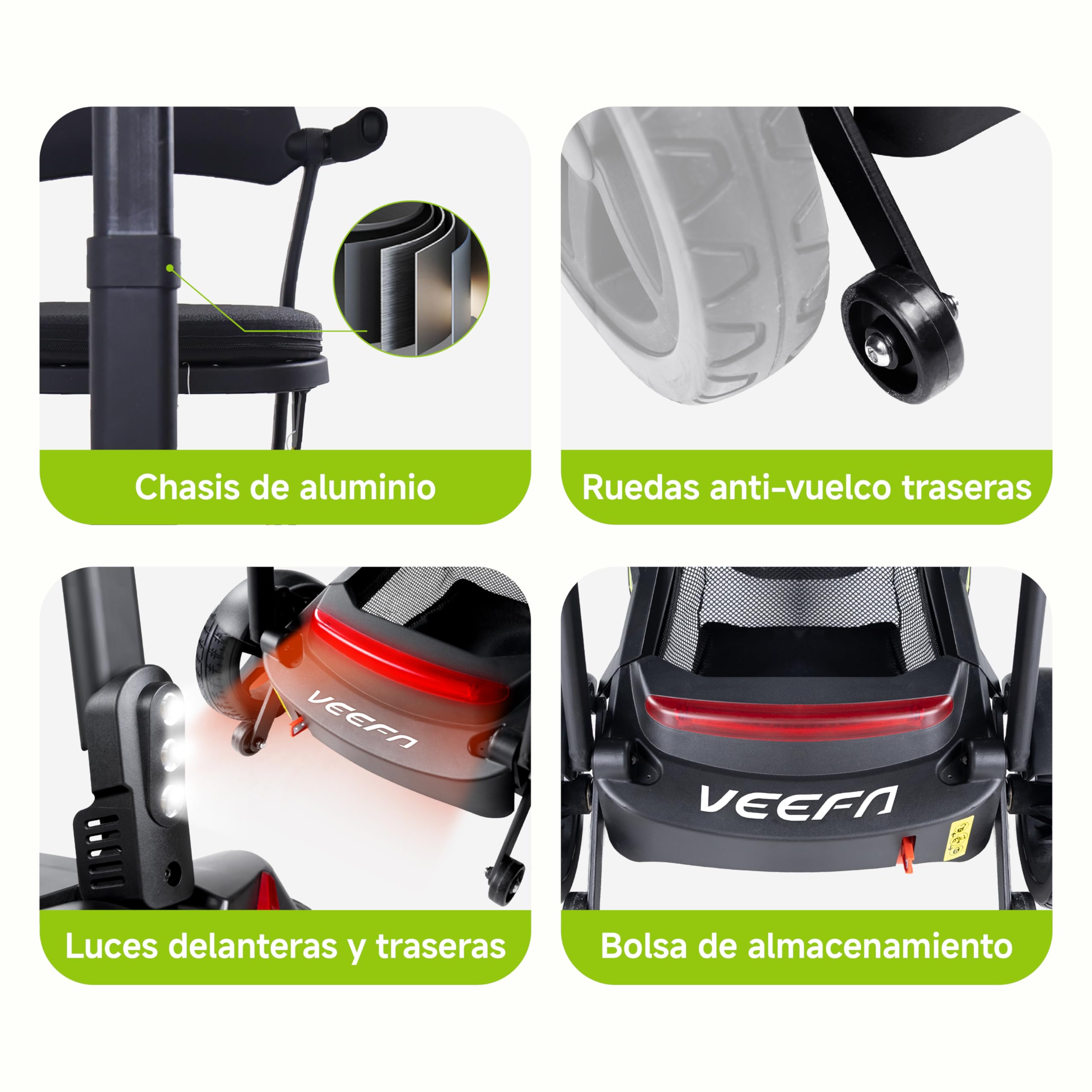 VEEFA Scooter Eléctrico 4 Ruedas, Construcción Ligera 17kg, Batería Doble | 36km Autonomía 8km/h,Scooter Minusvalidos Adulto Discapacitados para Coche/Avión/Tren (Negro Rojo, Estándar)