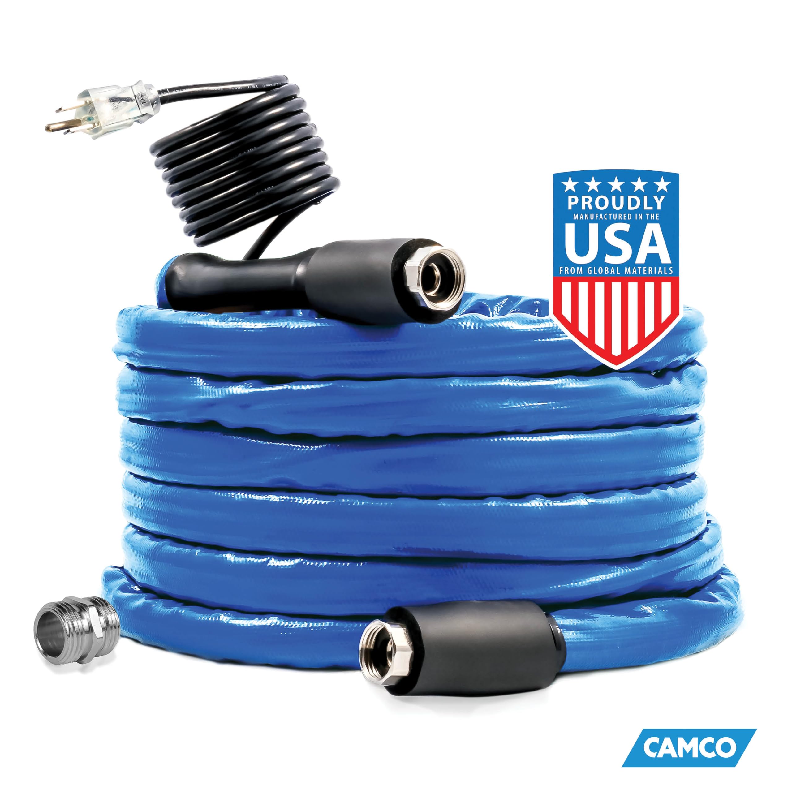Camco 25-Foot Heated RV Water Hose Freeze Protection to -40°F/C,  Energy-Saving Thermostat RV Camper Heated Hose for Safe Water Drinking  Durable