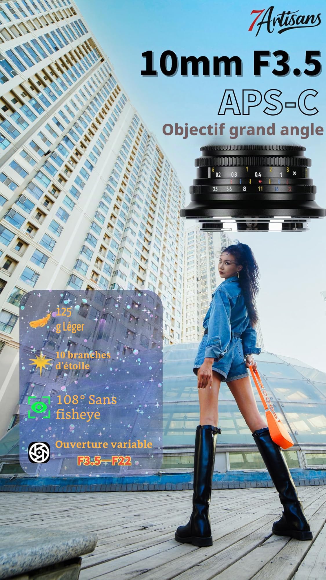 7Artisans 10mm F3.5 Sony E-Mount Objectif,Ultra Grand Angle APS-C Manuelle Focus,108°,125g,Compatible avec Sony E-Mount a5000 a7cr a7cii a7c a6700 zv-e100 a6600 a6400 a7iii Alpha 7 IV