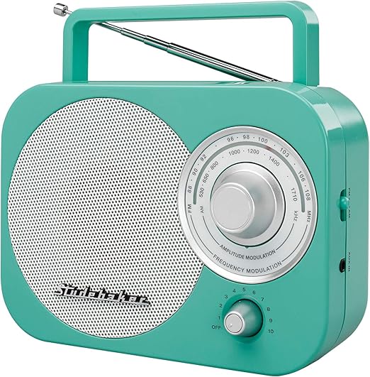 Studebaker SB2000TS Teal/Silver Retro Classic Portable AM/FM Radio with Aux Input