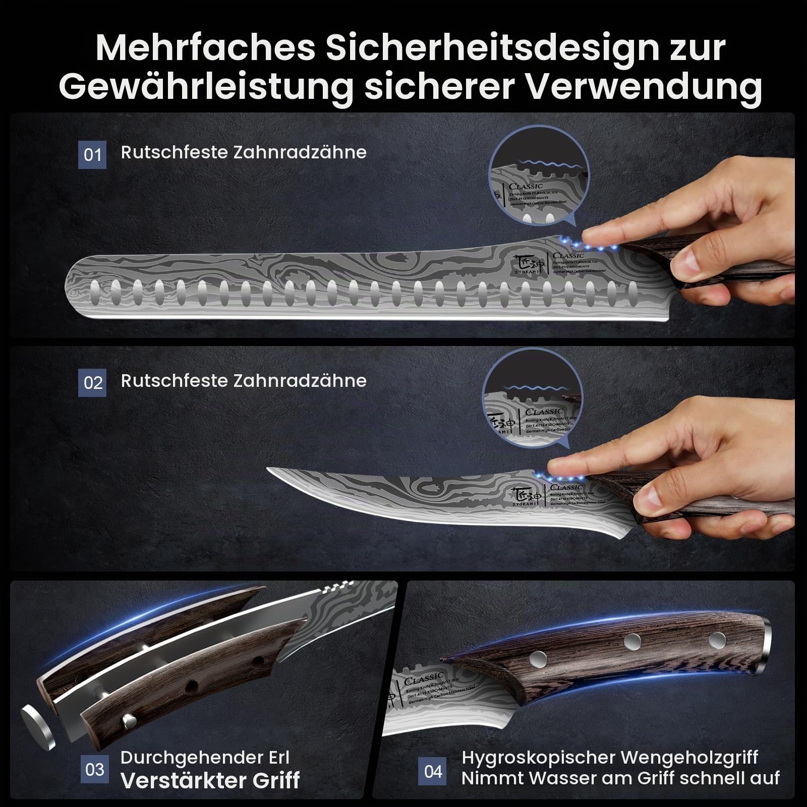 SYOKAMI Fleischermesser Set 2-teilig, Küchenmesser zum Schneiden von Fleisch, Hackmesser, Ausbeinmesser & Zerlegemesser, Japanischer Stil aus Hochkohlenstoffstahl, Zum Hacken, Schneiden, Ausbeinen