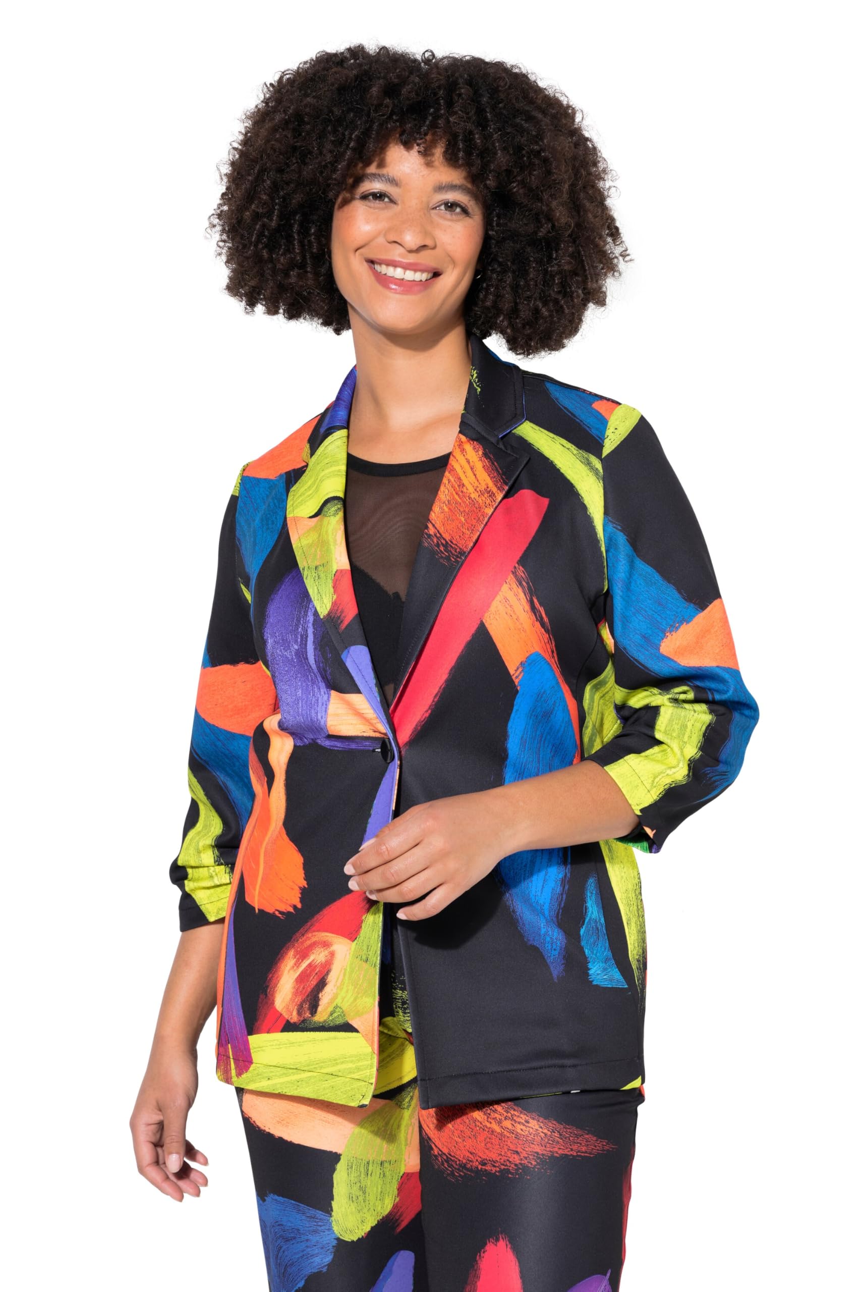 Angel of Style Damen große Größen Übergrößen Plus Size Blazer, Alloverdruck, gekräuselte 3/4-Ärmel 839289