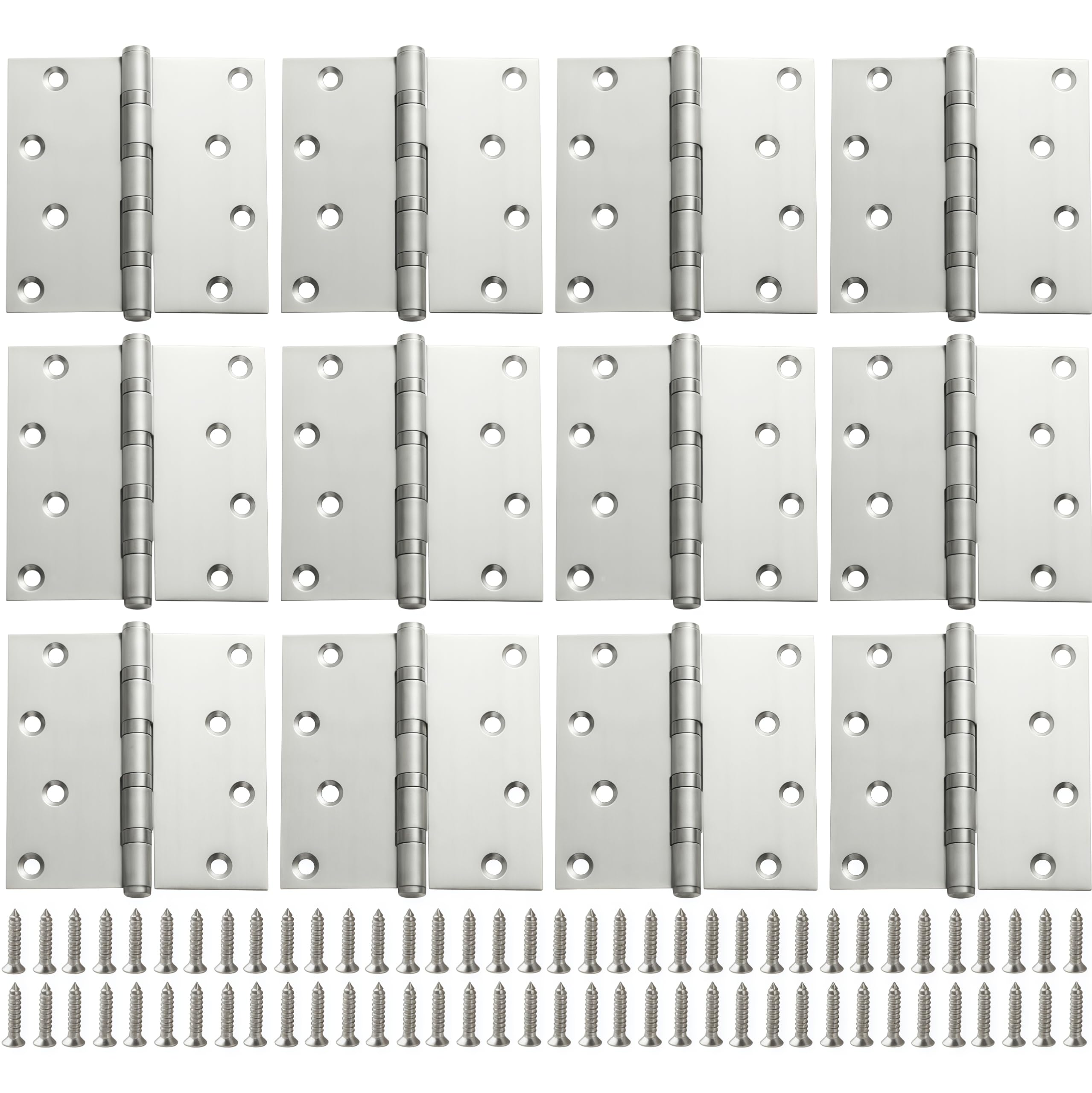 Juego de 12 Bisagras de Acero Inoxidable Color Plata 5"×2mm de Grosor | Bisagras reforzadas silenciosas y de mayor tamaño para puertas de dormitorio; herrajes para puertas y ventanas