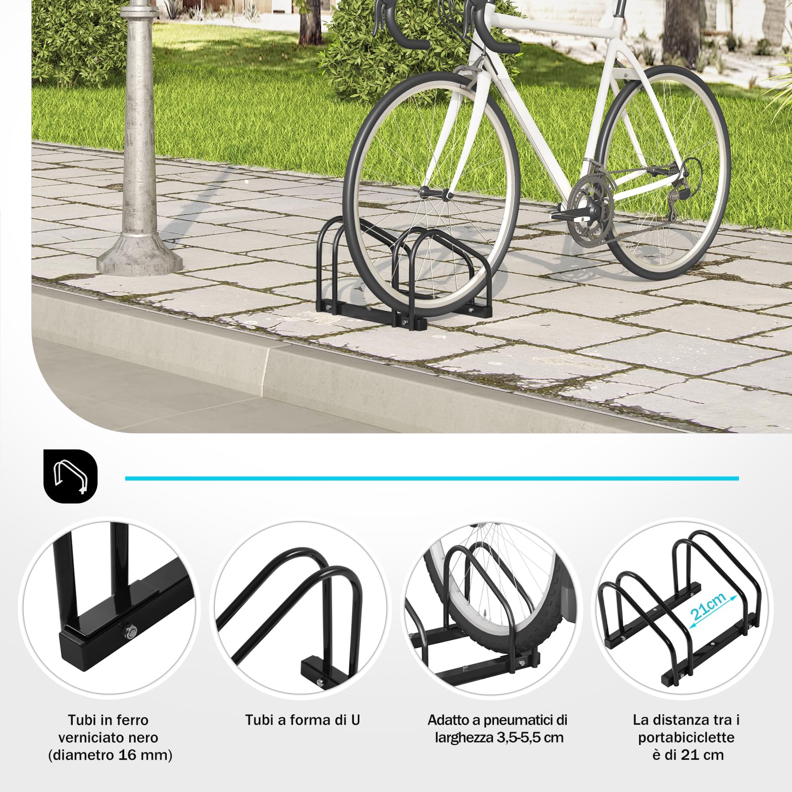 WOLTU Fahrradständer Schwarz für 2 Fahrräder Fahrradhalterung auf dem Boden Aufstellständer für Fahrradaufhängung Fahrradhalter aus Metall