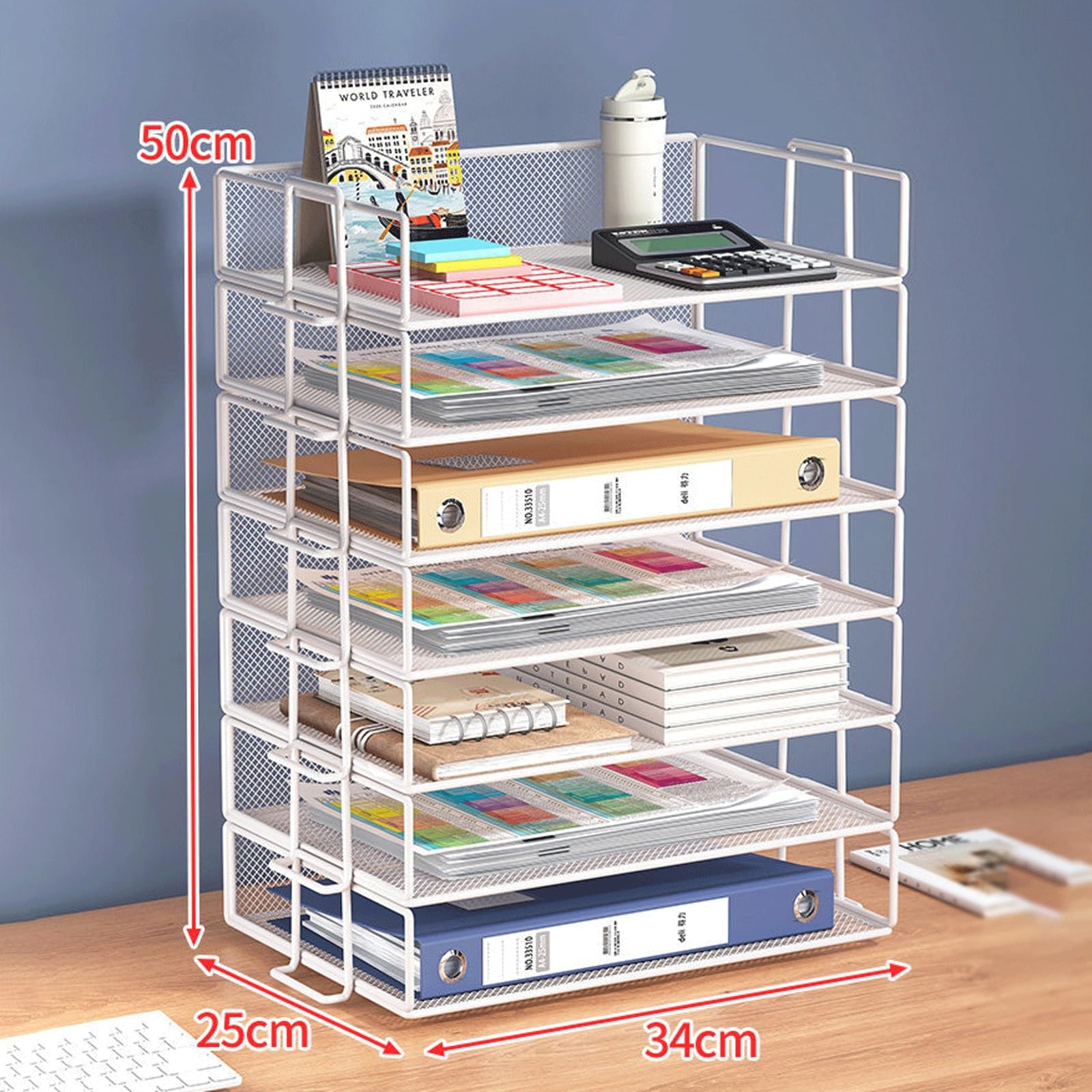 Organiseur de Bureau en maille métallique, plateau à lettres empilable, Trieur de papier pour Le Bureau à Domicile ou l'école(White,7 tier)
