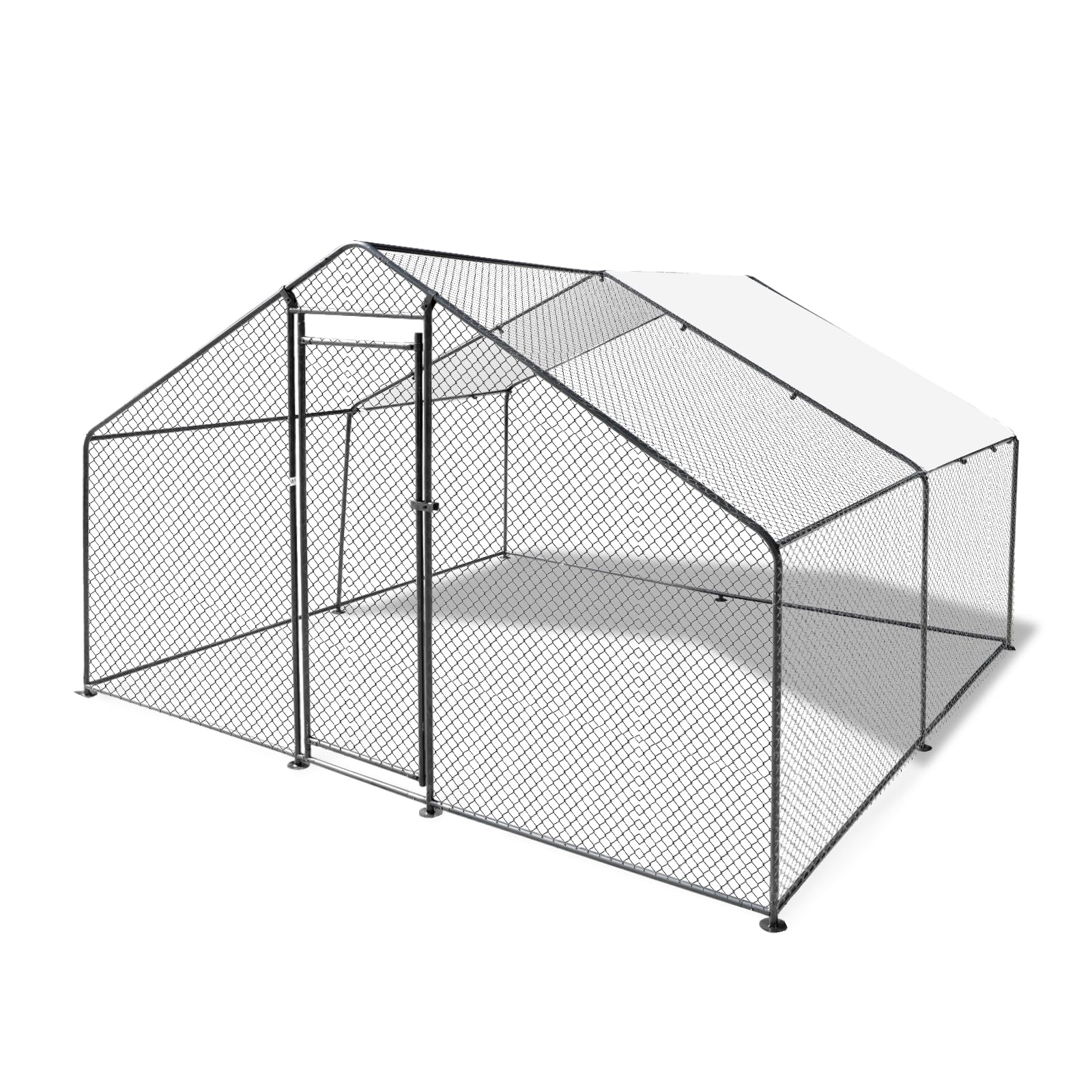Confote Confote Large Metal Chicken Coop Walk-in Poultry Cage Chicken Run House Duck Rabbit Pen with Waterproof & Anti-UV Cover for Outdoor Yard Farm Use(9.8'W x 9.8'L x 6.6'H)-Black
