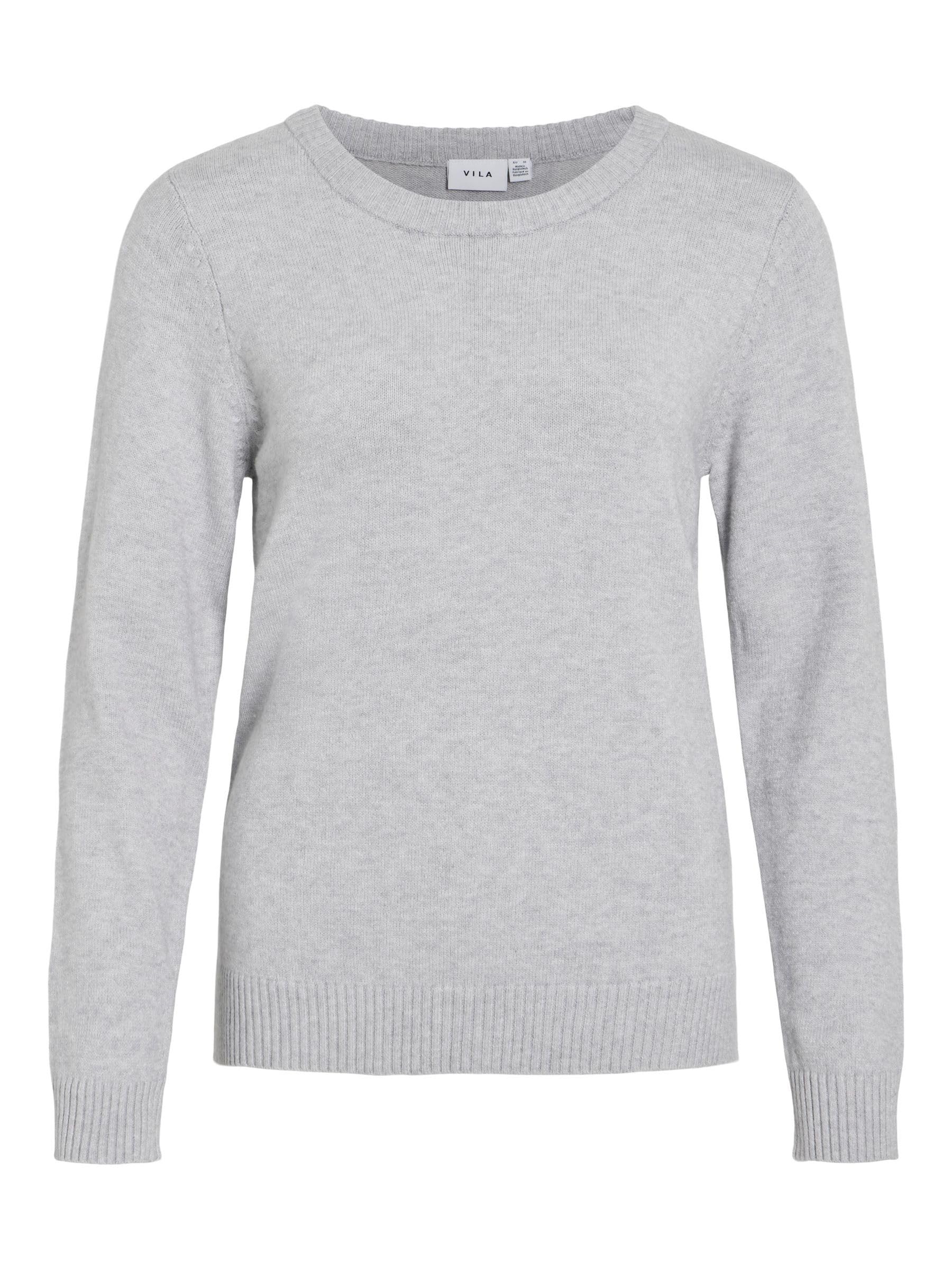 Vila Crew-Neck Jumper In Fine Knit Women's Light Grey Marl Small