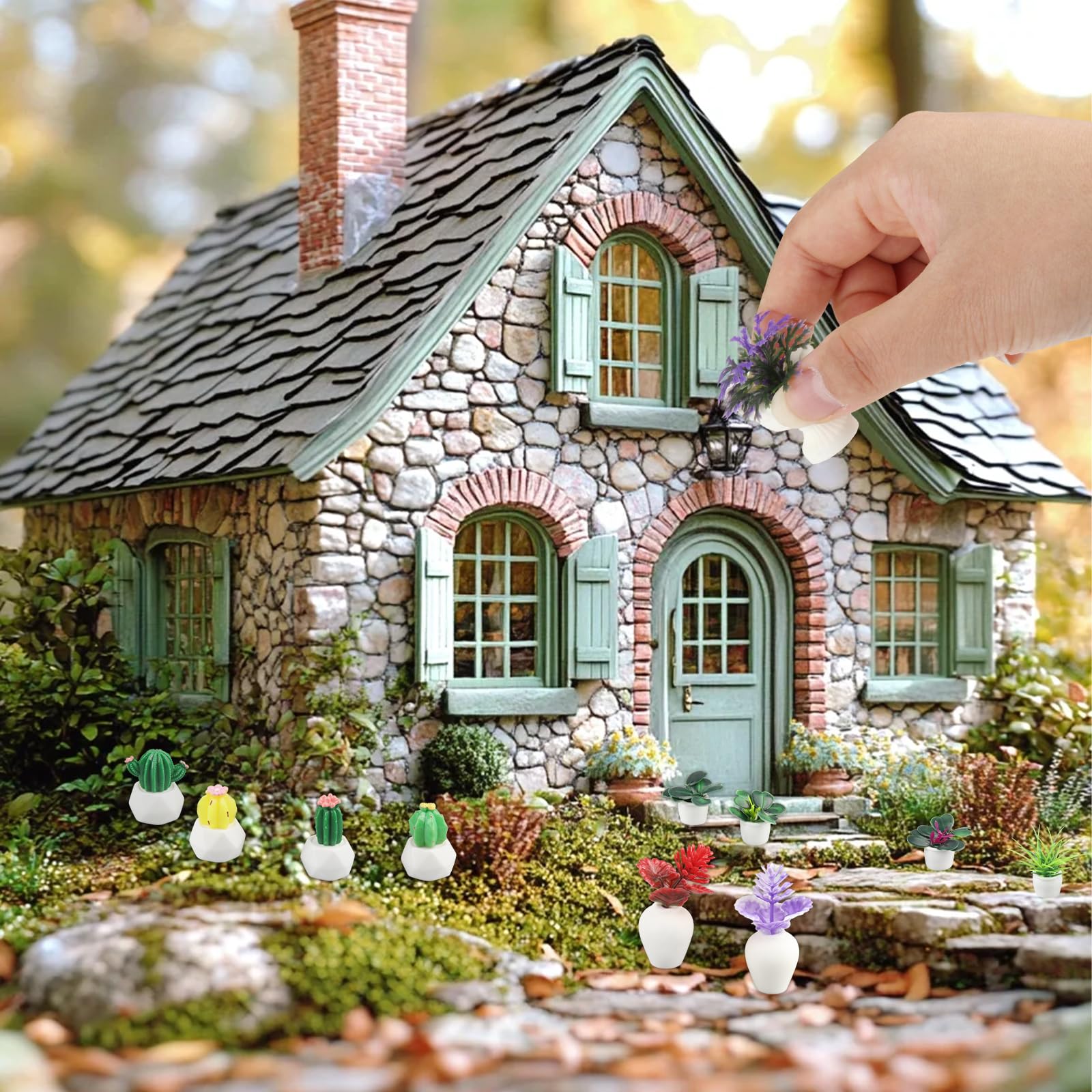 Witgift Set De Miniatura Para Jardín De Hadas – Planta, Botas, Escoba, Alfombra, Banco Y Farola, Accesorios De Resina Y Madera Para Casas De Muñecas