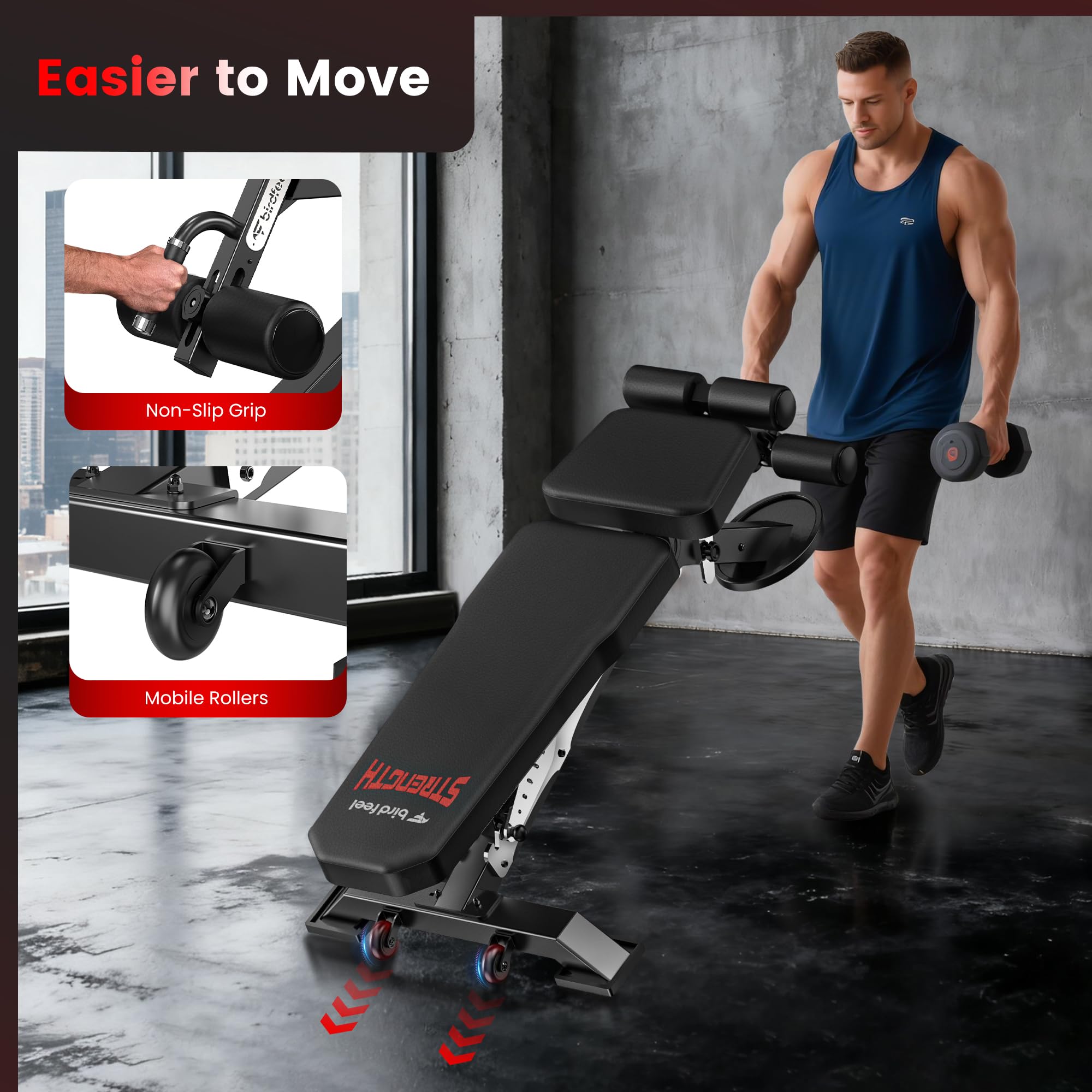Adjustable Weight Bench, 1800LBS Heavy Duty Workout Bench for Home Gym | Commercial Strength Training Bench with Removable Leg Holder, Supports Full Body Workouts with Flat Incline Decline Sit Up