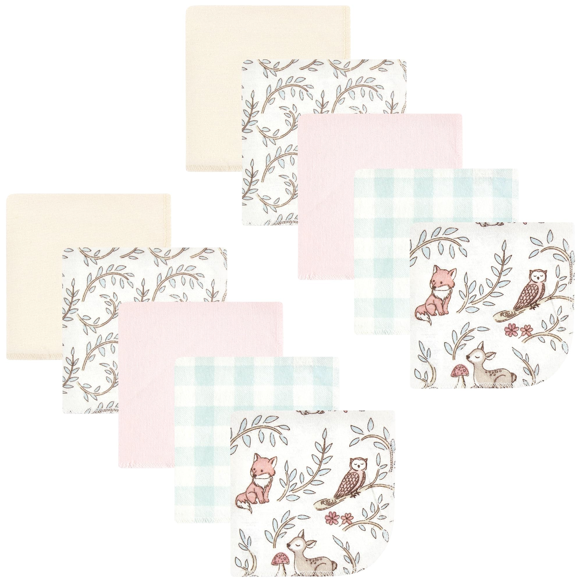 Hudson Baby Unisex Baby Flannel Cotton Poly Washcloths, Girl Woodland Pals 10Pk, One Size