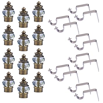 LONESTAR Antique Diamond Stainless Steel Curtain Bracket Parda Holder Rod Pocket Finials Designer Door and Window Rod Support Fittings (Antique,Pack of 6 Pair)