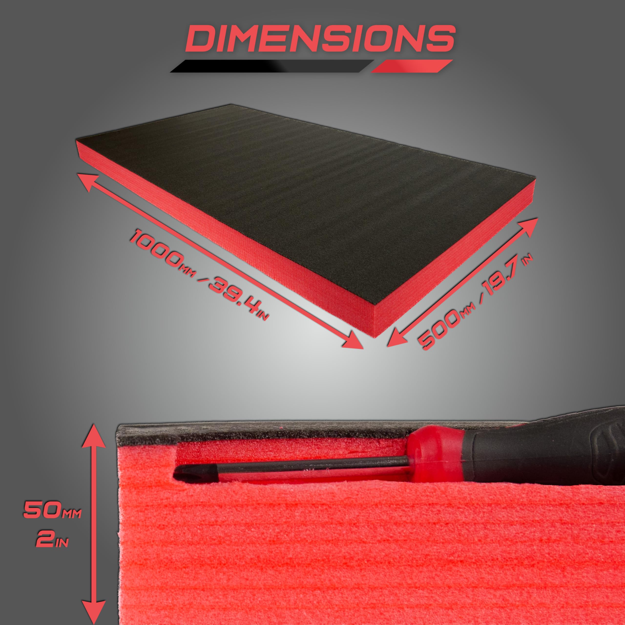 Schaumstoff anpassbarer Werkzeugkasten Einsatz 1000x500x50 mm Rot