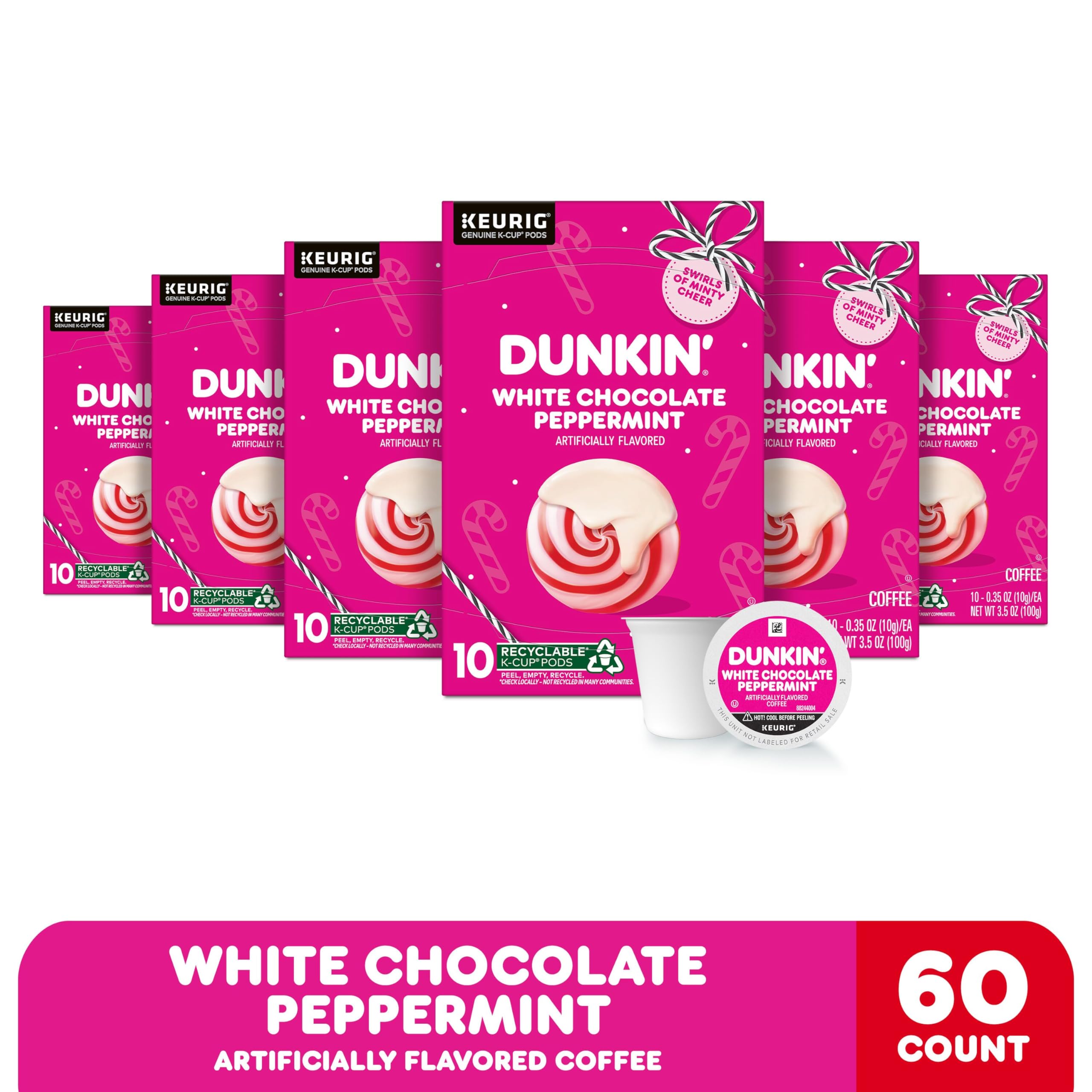 Dunkin' Café con sabor artificial a menta y chocolate blanco, 60 cápsulas | Cápsulas Keurig K-Cup auténticas, sabor a café festivo de edición limitada