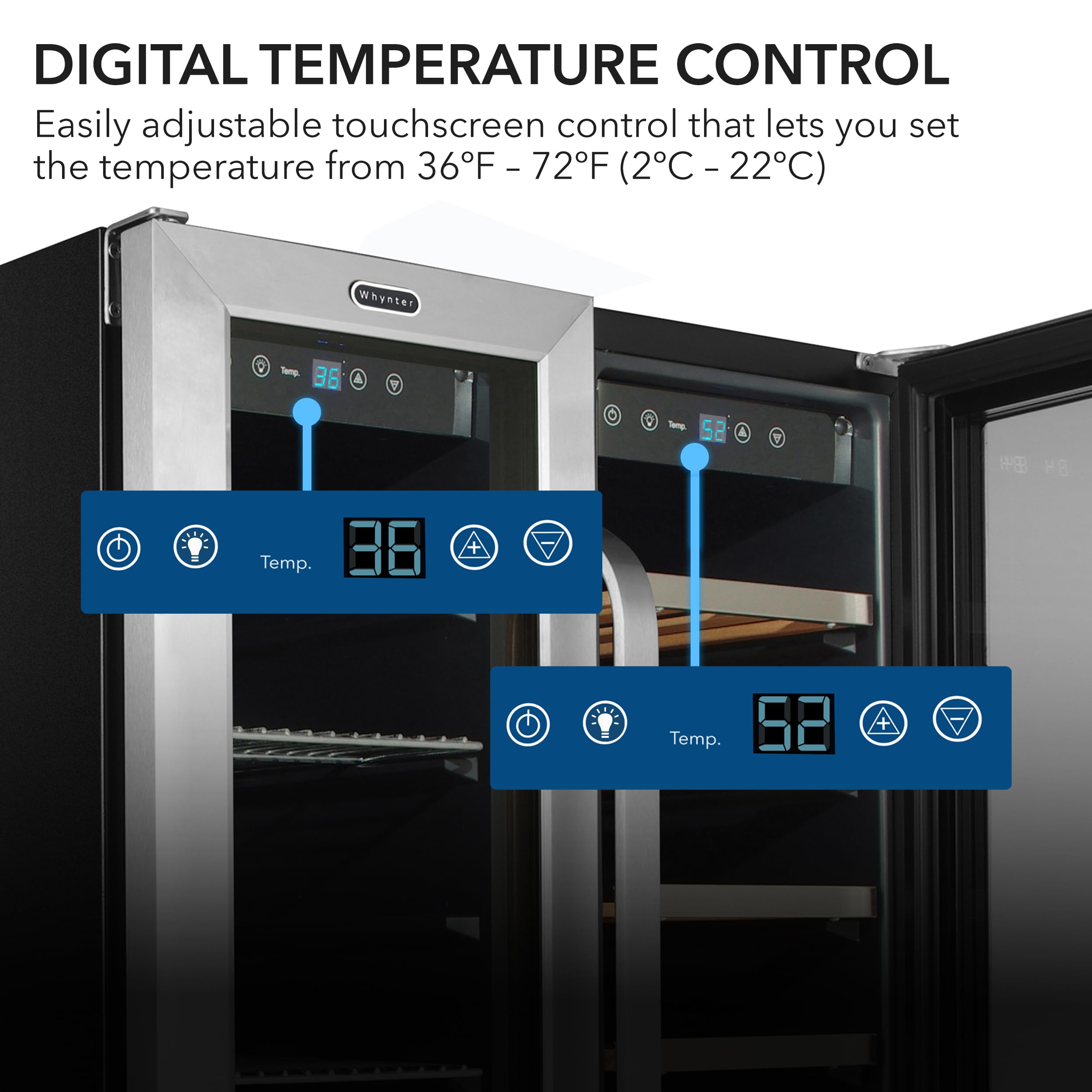 Whynter Cooler Bwb-2060fds Built-In French Door 20 Bottle Wine Refrigerator 69 Can Beverage Center, Stainless Steel, 24" Wide Dual Zone, Silver on Fridge.com - View 2