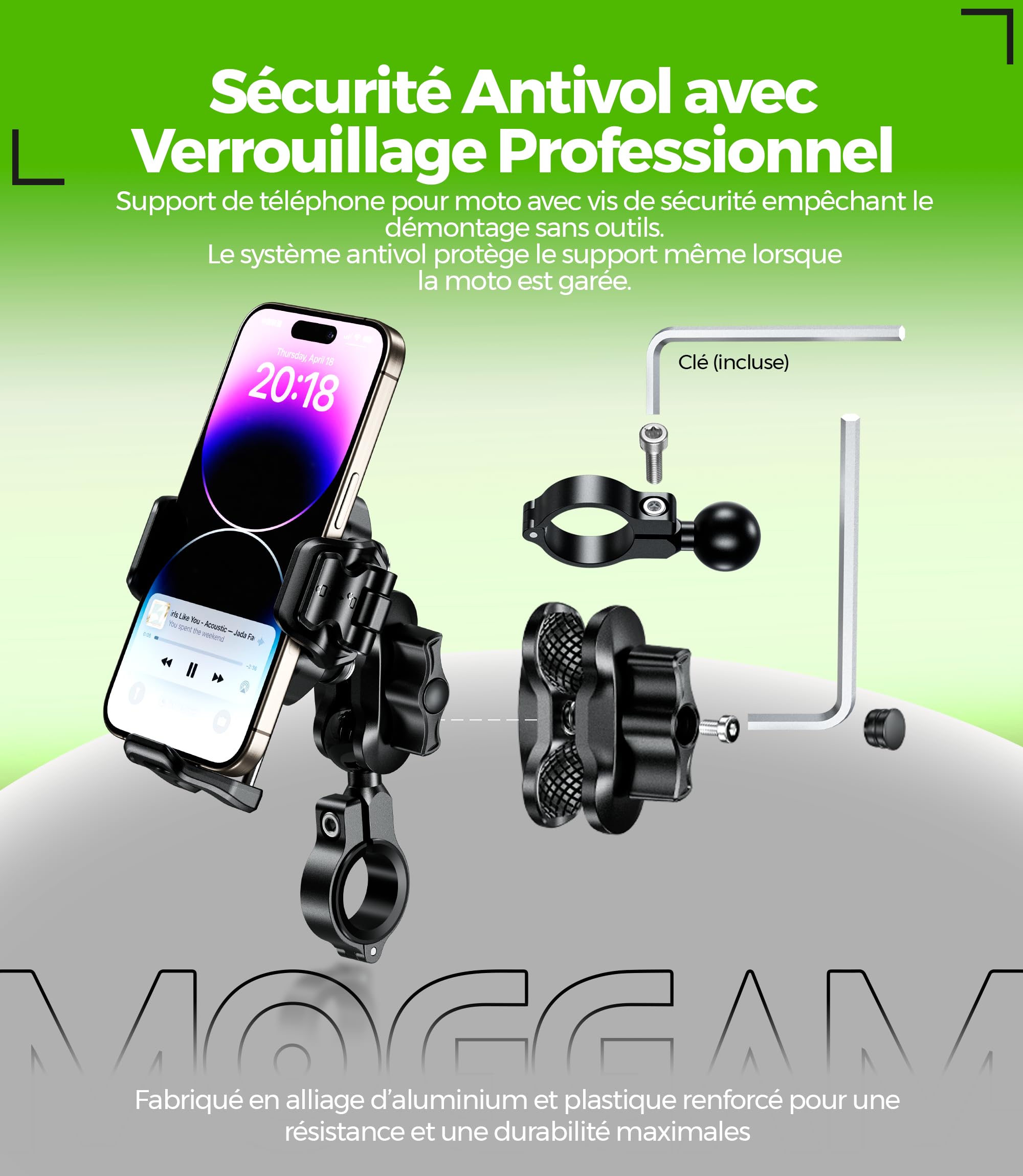 Support Telephone Moto Anti Vibration Anti Vol Trail Adventure Touring Fixation Securisee sur Guidon Bras Aluminium CNC 360° Reglable pour Smartphone 5.4-7.2 Pouces Camera Libre Ultra Stable