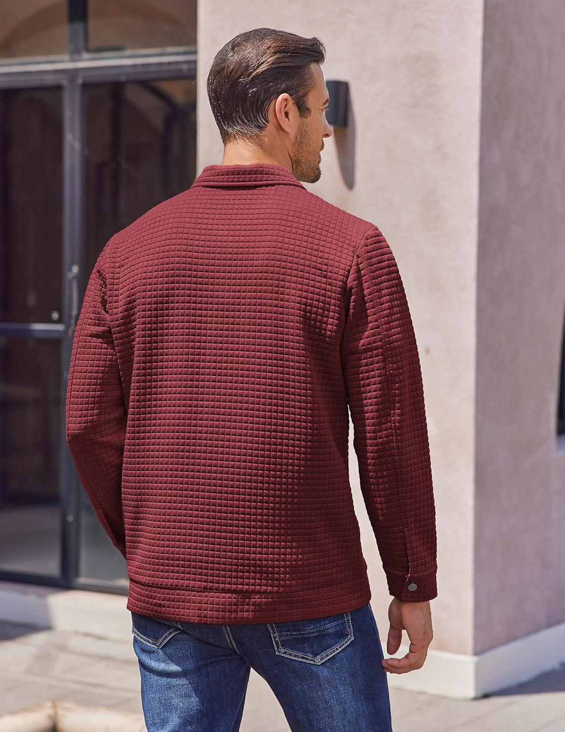 COOFANDY Mens Casual Shirt Jacket Button Down Waffle Jacket Long Sleeve Sweater Jackets Quilted Shacket Overshirt - Image 6