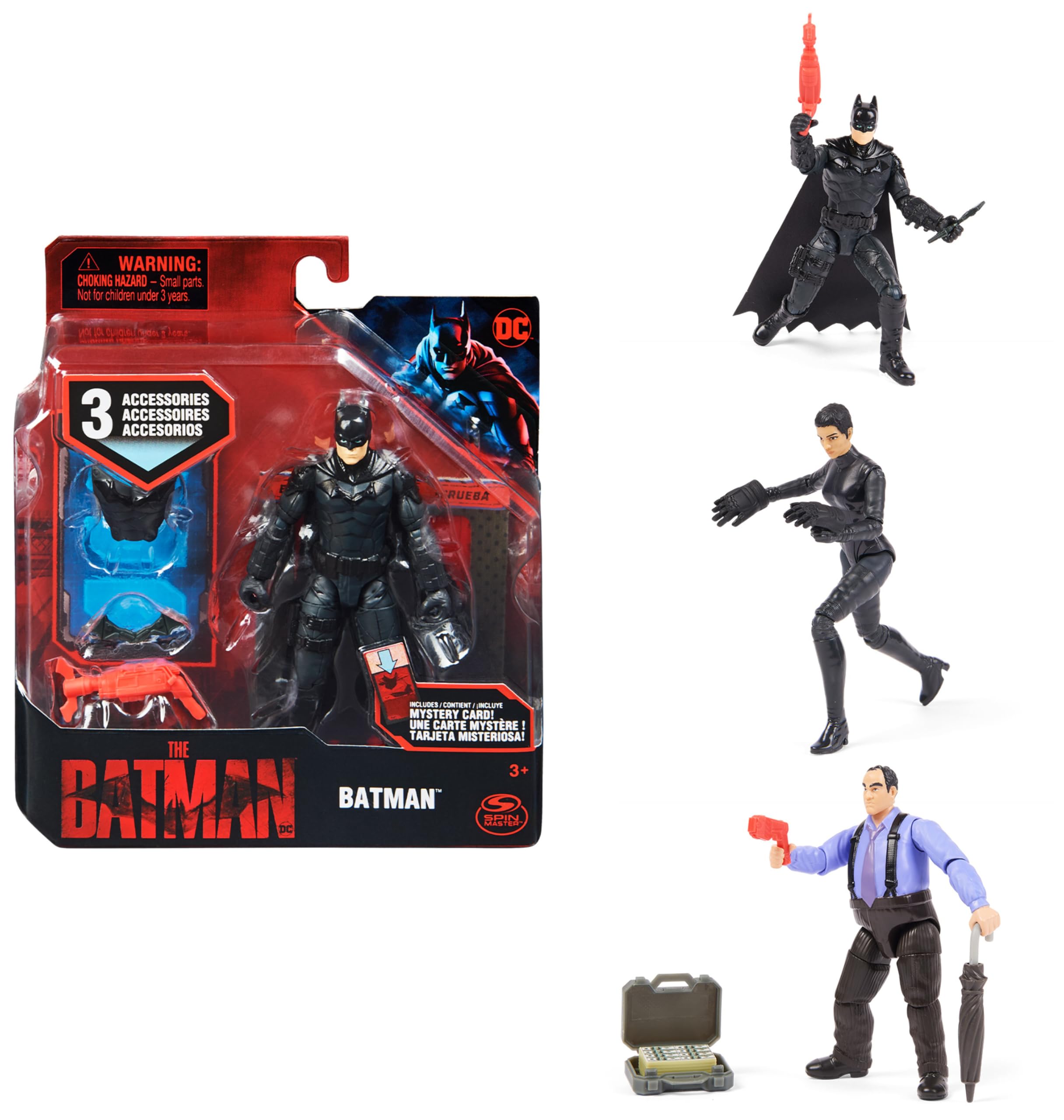 DC Comics, Batman 10cm Action Figure with 3 Accessories and Mystery Card, The Batman Movie Collectible Kids Toys for Boys and Girls Ages 3 and up, STYLES MAY VARY