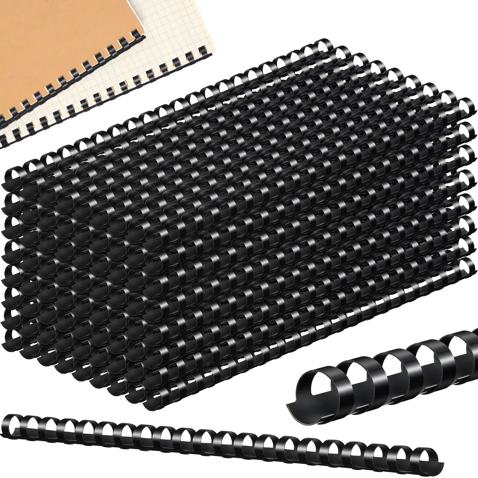 MAKINGTEC 100 Pcs Plastic Comb Binding Spines 21 Holes 1/2 Inch Black Binding Comb Spines 90 Sheet Capacity Letter Size Plastic Spiral Binding for Notebooks Desk Calendars Picture Album