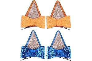 2 Pairs Dog Ear Hair Clips Glitter Bluey Bow Ties