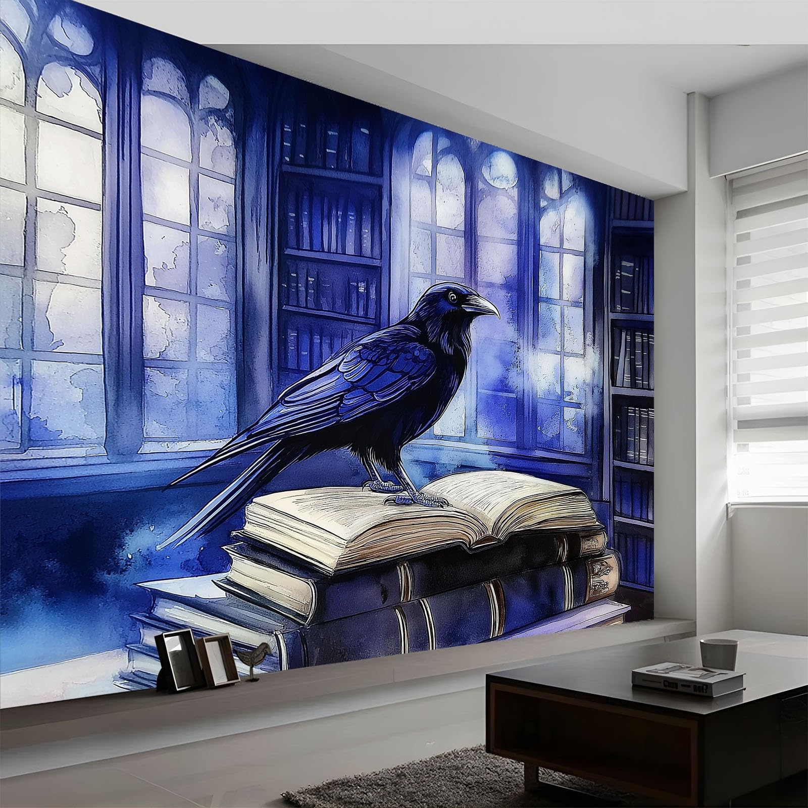 Générique Tapeta ścienna sypialnia akwarela zamek książki kruk 350 x 256 cm plakat olbrzymi fototapeta 3D obrazy ścienne gobelin fotograficzny, salon pokój dziecięcy tło ściana panoramiczna tapeta