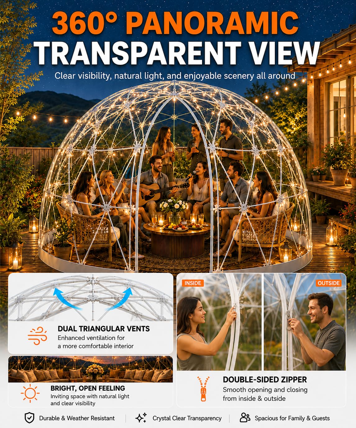 Bubble Dome Gewächshaus 12FT mit Stabiler Geodätischer Form