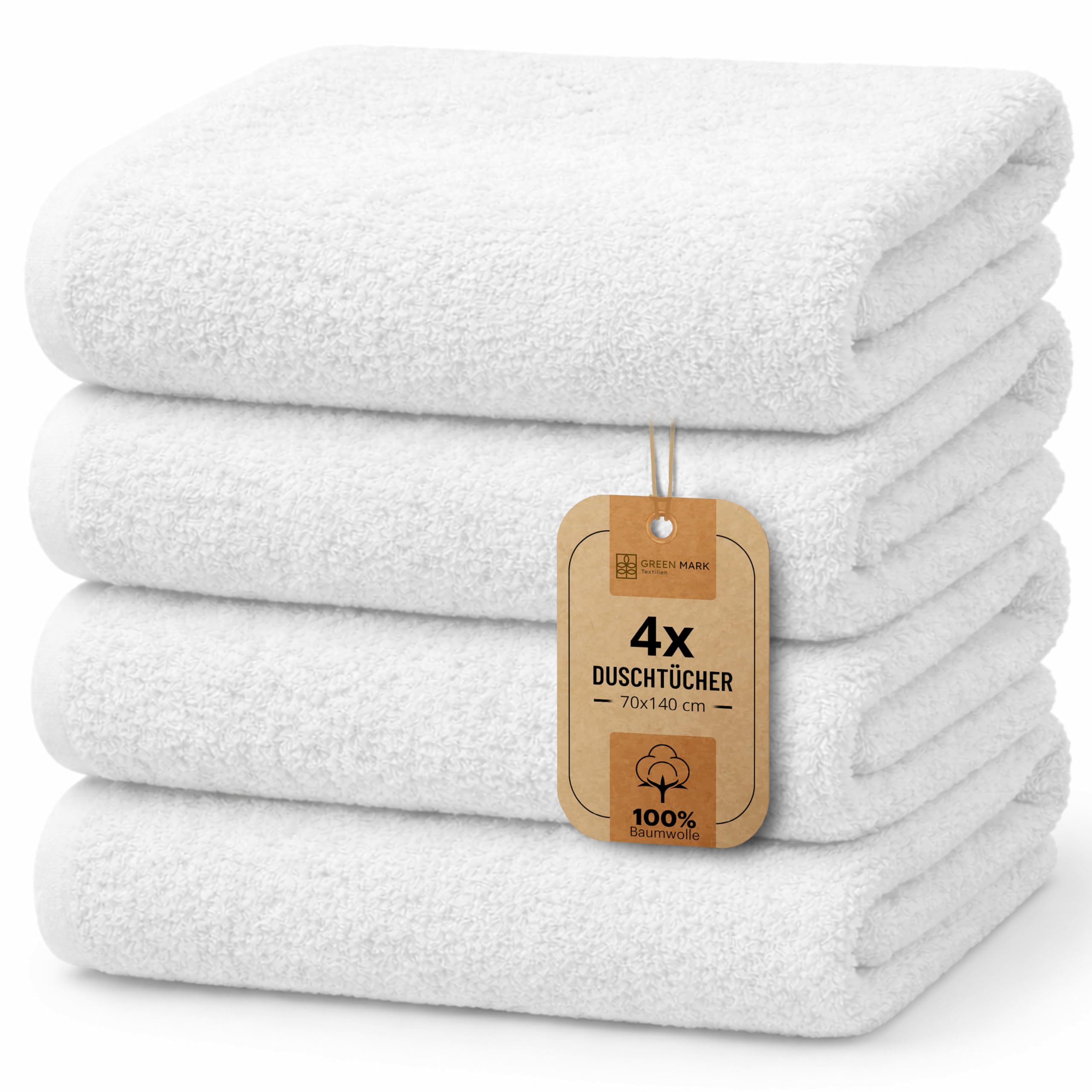 NatureMark 4er Duschtuch-Set – weiche und saugfähige Duschtücher aus 100% Baumwolle, geeignet für den täglichen Gebrauch –